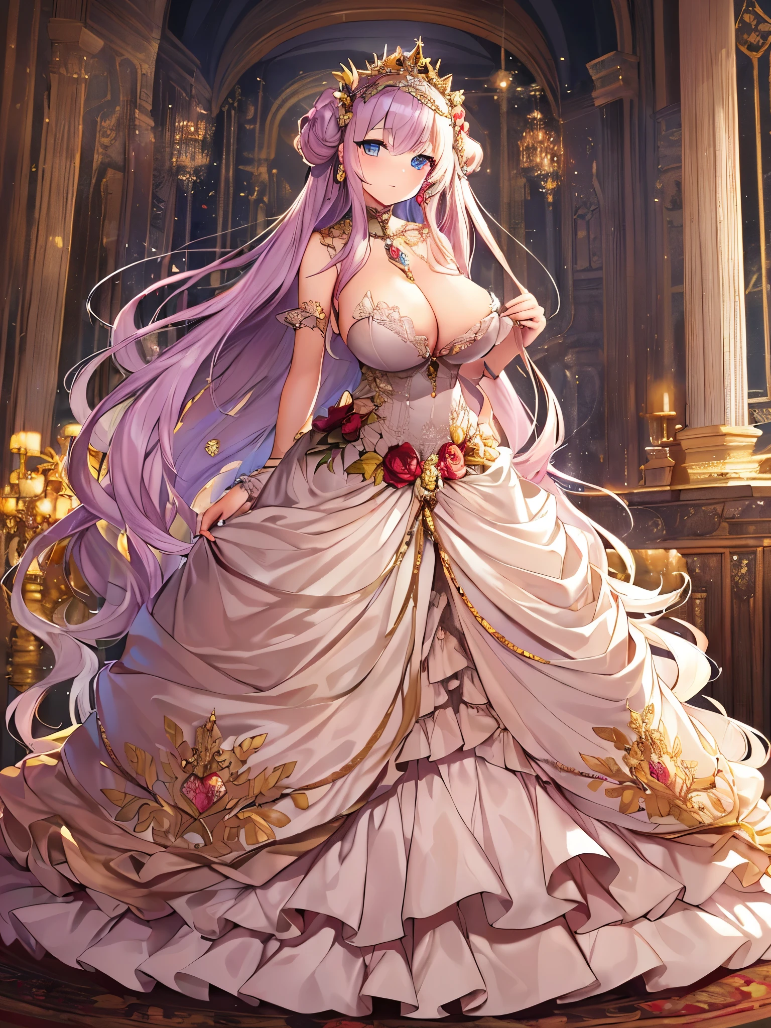 ((moe anime artstyle)),((Masterpiece)),(Best Quality),((Super Detail)),((Very Delicate and Beautiful)),((Solo)),full body,(((full body))),(((1 bling-bling princess in beautiful embroidery and jeweled gorgeous rococo princess ballgown with voluminous full length hoop skirt))),((((absurdly gigantic tits,absurdly sagging tits)))),((cleavage)),Skindentation,((detailed face and eyes)),jewel-like eyes,((crinoline,long train)),((standing in royal palace)),super detailed voluminous gorgeous rococo princess ballgown with voluminous full length hoop skirt,(((bling-bling voluminous gorgeous rococo princess ballgown with beautiful embroidery and jeweled))),((Very Long Straight Hair,large amount of straight hair, absurdly long Straight hair)),extremely gorgeousfull hair ornament,(extremely gorgeous jeweled big tiara),luxurious jewelry,full body,((beautiful embroidery and jeweled gorgeous rococo princess ballgown with voluminous full length hoop skirt))