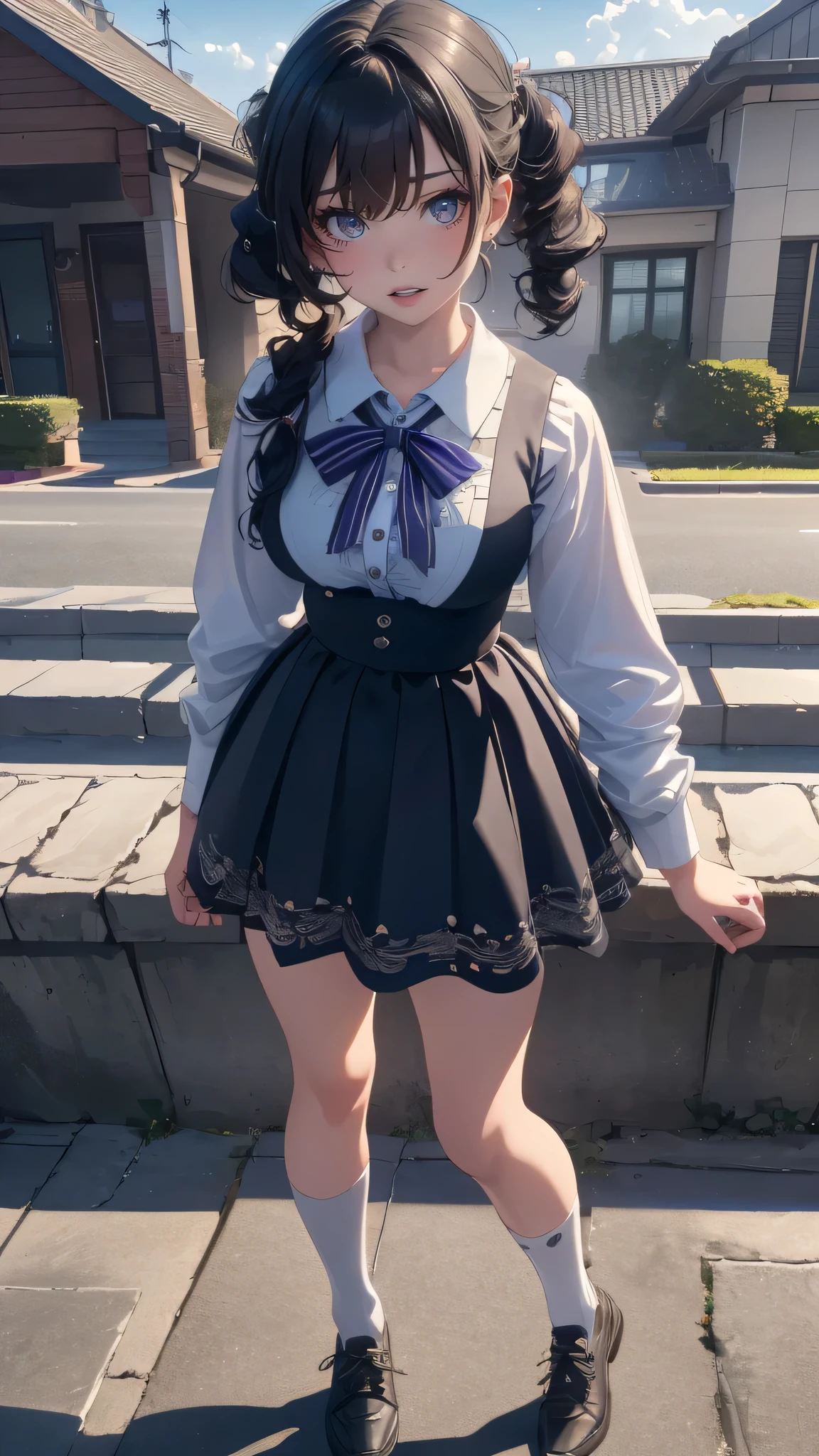 full body,high school girl,(leaning forward:1.2),(random hairstyle),(Highest image quality,(8K), Ultra-realistic, Best Quality, High quality, High Definition, high quality texture, high detailing, Beautiful detailed, fine detailed, extremely details CG, Detailed texture, realistic representation of face, masterpiece, presence)
