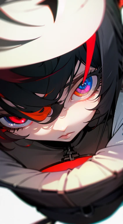 Heterochromia, (The right eye is red and the left eye is white), Anime girl black hair