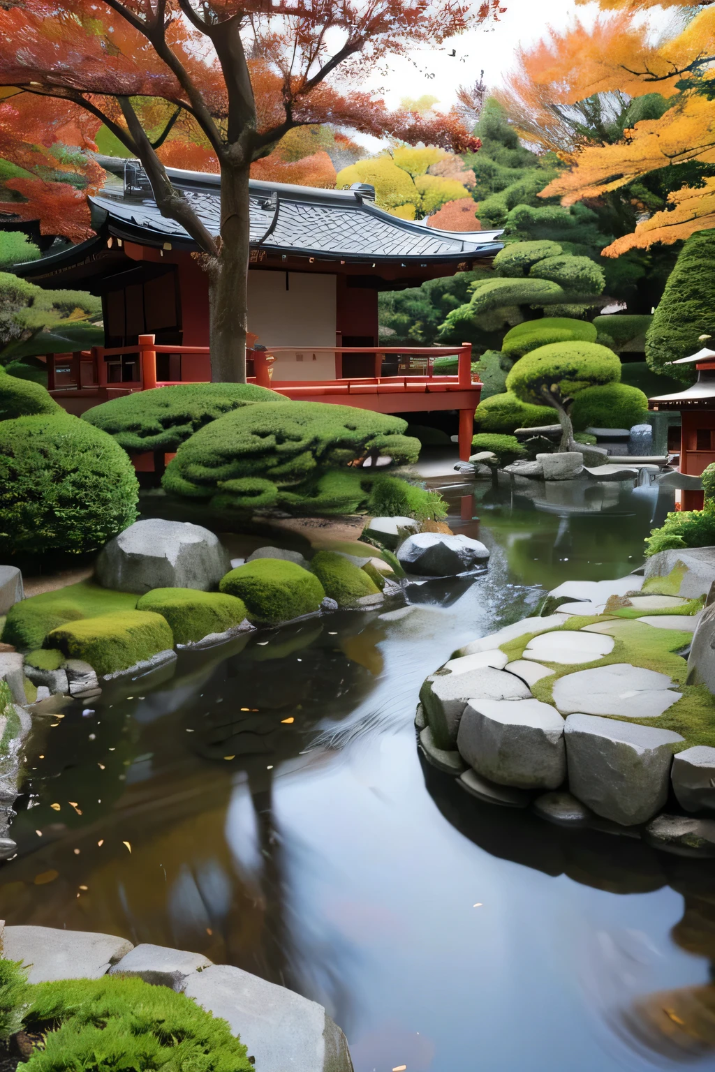 Japanese garden with a river running through the center