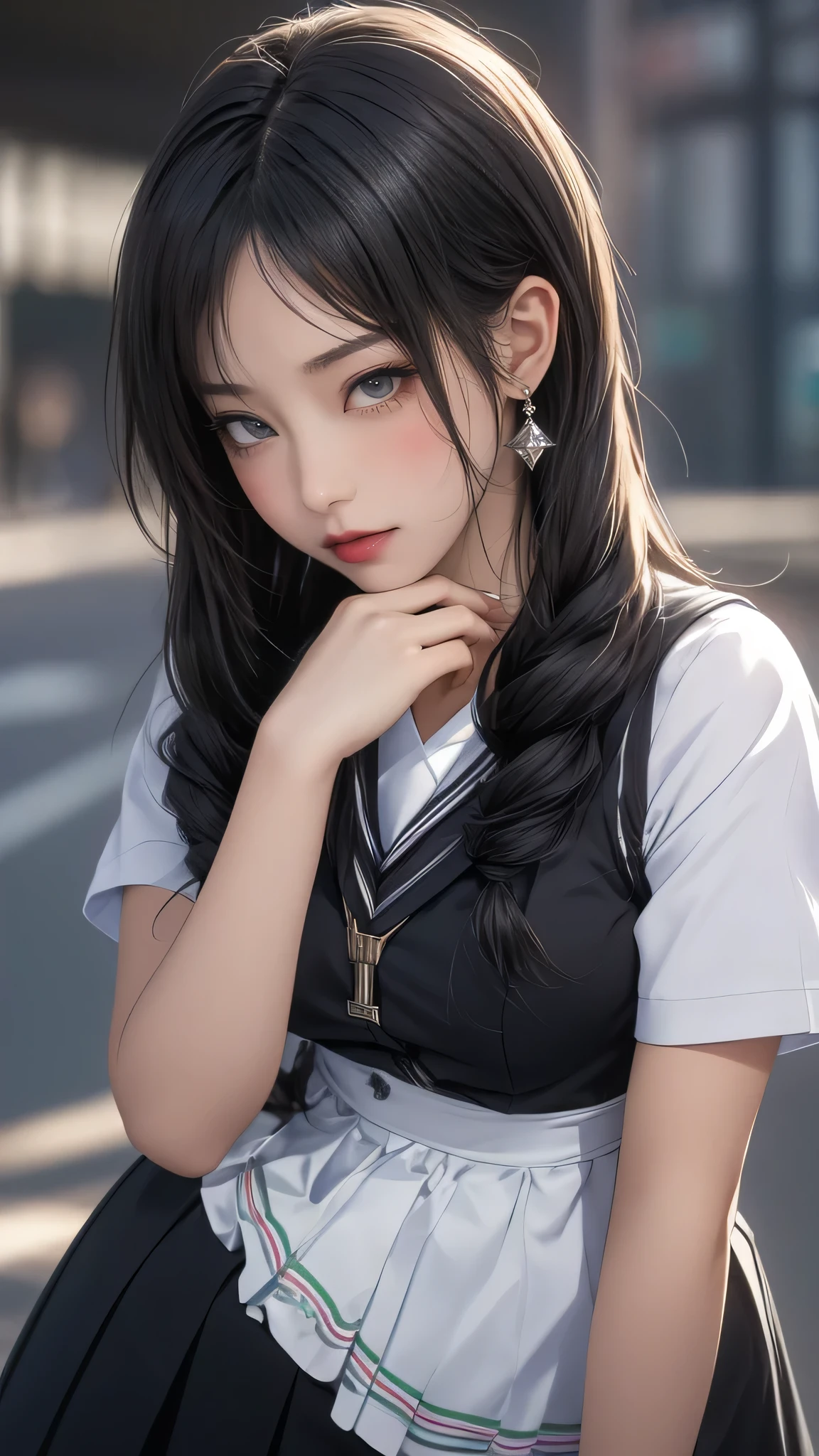 full body,high school girl,(leaning forward:1.2),(random hairstyle),(Highest image quality,(8K), Ultra-realistic, Best Quality, High quality, High Definition, high quality texture, high detailing, Beautiful detailed, fine detailed, extremely details CG, Detailed texture, realistic representation of face, masterpiece, presence)