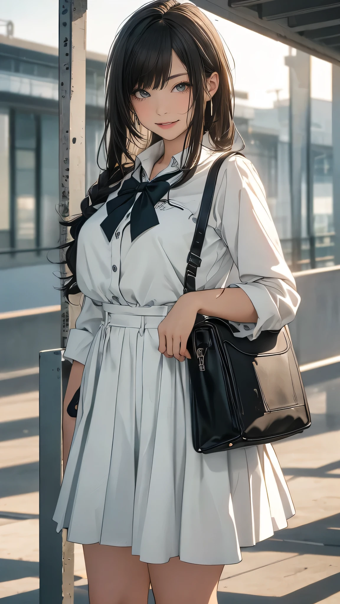 full body,high school girl,(leaning forward:1.2),(random hairstyle),(Highest image quality,(8K), Ultra-realistic, Best Quality, High quality, High Definition, high quality texture, high detailing, Beautiful detailed, fine detailed, extremely details CG, Detailed texture, realistic representation of face, masterpiece, presence)