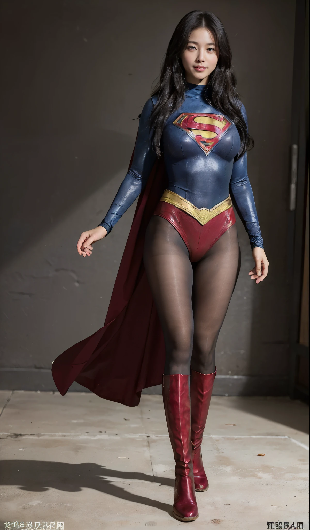 No background、(((Beautiful legs in black tights.)))、(((Legally express the beauty of your smile)))、((((Make the most of your original images)))、(((Supergirl Costume)))、(((ボディにフィットしたSupergirl Costume)))、(((Beautiful Hair)))、(((Smiles and winks)))、(((Please wear black tights....、Wear red boots)))、((Best image quality、8k))、((highest quality、8k、masterpiece:1.3))、(((Preserve background )))、Sharp focus:1.2、Beautiful woman with perfect figure:1.4、Slim Abs:1.2、Wet body:1.5、Highly detailed face and skin texture、8k