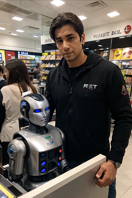 hombre compra un robot