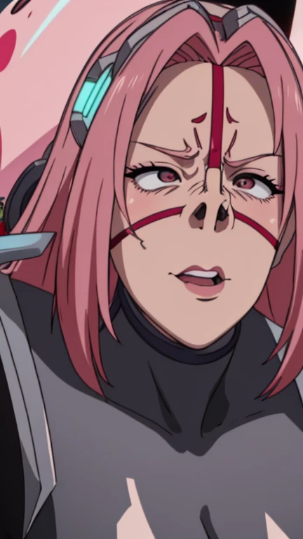 (High quality, Ultra detailed, best quality, insanely detailed, beautiful, masterpiece:1.5),(Sakura Haruno(Suite Pretty Cure♪) ),((Super super super huge breasts)),((Super super super big cleavage)),((Super super super super saggy breasts)),Bimbo face:1.5,Heavy makeup:1.5,Brown skin:1.5,Heavy makeup:1.5.Mature Woman:1.5,Middle-aged women:1.5,Pink twin-tailed hair:1.5),(Nose hook:1.2),(close up face),Accurate nostrils,(Nose Hook:1.5),(Facial Realism)超Swollen lips, Super thick lips, Kissing Face,, Glowing Skin,masterpiece, highest quality, naughty smile,(vapor:1.2), (Happy:1.4),(Ahegao:1.6),(Roll your eyes,1.6),(blowing foam through the mouth:1.2),(Attractive mature woman,Super strong super huge huge vulgar face:1.2),(Ahegao:1.8),(Roll your eyes:1.6),(Huge very angry face:1.6),(put on a mean look:1.8),(put on a mean look:1.8),masterpiece, highest quality,Super evil smile, blush, I breathe,Glowing Skin,highest quality, 8K, 32k, masterpiece, Detailed face, Lips Detail, Fine grain, double eyelid,Pink thick lips,Swollen lips,(Widening pig nostrils),(Super super super enlarged nostrils:1.5),Iris,View from above,(Cyborg Mecha Monster Suit:1.5),(face focus,close up face),(Exact nose count,Accurate nostrils,I can see the back of his nostrils),(Look up,Fisheye,Looking from above,Looking down on someone,Saucy),Realistic depiction of the entire face,(Ugly face:1.5,Stinky face:1.5)