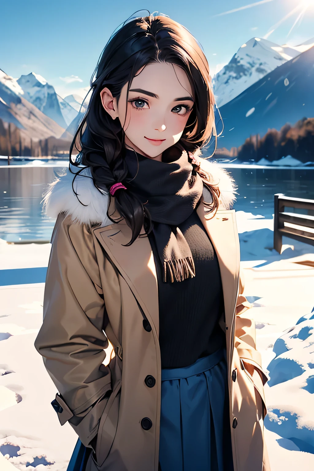 highest quality、High resolution、Detailed Background、(Beautiful face in every detail:1.4)、Anatomically correct、(Detailed facial expressions)、(Detailed eyes:1.2)、(Detailed eyes:1.2)、Beautiful, smooth skin、Beautiful women in their 20s、(Highly detailed face:1.4)、Cute color hair color、Braided long hair、Wavy Hairstyle、well-groomed eyebrows、Cute Eye Makeup、Cute Lip Makeup、In a joking manner、Do cute things、Winter Mountain、Lake Tazawa、A big smile、In the beautiful natural scenery、Spectacular natural scenery、Lake Tazawa, with its beautiful lapis lazuli surface、The snow-covered lakeside is mysterious in winter、Fit on one screen、
(Three beautiful women having fun with friends against the backdrop of a snowy mountain in the morning sun:1.5)、
For long skirts, choose shiny materials or tiered designs.、It can create a glamorous atmosphere、Try pairing a sheer top and a fluffy knit cardigan with a white monotone outfit.、We also recommend a sophisticated winter look that combines a grey ribbed knit with a blue long skirt.。The glossy feel of the skirt adds a subtle touch of glamour.、Wearing a beige no-collar coat will give you a neat and clean look.、Pair it with wide pants and short outerwear for a stylish and balanced look.、Wide pants have a loose silhouette and create a trendy look.、Tight and narrow skirts are also popular items that can create a slim silhouette.、Incorporating wintery accessories into your outfit will give you a seasonal look.、Stoles and scarves are items worn around the face, so if you choose bright colors, your face will look brighter.、Fur and boa accessories are also great for keeping you warm, so try adding them to your outfit to balance it out.