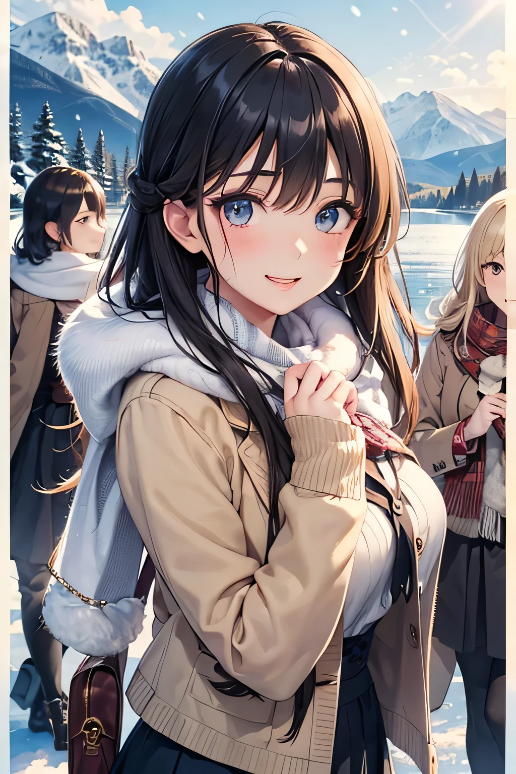 highest quality、High resolution、Detailed Background、(Beautiful face in every detail:1.4)、Anatomically correct、(Detailed facial expressions)、(Detailed eyes:1.2)、(Detailed eyes:1.2)、Beautiful, smooth skin、Beautiful women in their 20s、(Highly detailed face:1.4)、Cute color hair color、Braided long hair、Wavy Hairstyle、well-groomed eyebrows、Cute Eye Makeup、Cute Lip Makeup、In a joking manner、Do cute things、Winter Mountain、Lake Tazawa、A big smile、In the beautiful natural scenery、Spectacular natural scenery、Lake Tazawa, with its beautiful lapis lazuli surface、The snow-covered lakeside is mysterious in winter、Fit on one screen、
(Three beautiful women having fun with friends against the backdrop of a snowy mountain in the morning sun:1.5)、
For long skirts, choose shiny materials or tiered designs.、It can create a glamorous atmosphere、Try pairing a sheer top and a fluffy knit cardigan with a white monotone outfit.、We also recommend a sophisticated winter look that combines a grey ribbed knit with a blue long skirt.。The glossy feel of the skirt adds a subtle touch of glamour.、Wearing a beige no-collar coat will give you a neat and clean look.、Pair it with wide pants and short outerwear for a stylish and balanced look.、Wide pants have a loose silhouette and create a trendy look.、Tight and narrow skirts are also popular items that can create a slim silhouette.、Incorporating wintery accessories into your outfit will give you a seasonal look.、Stoles and scarves are items worn around the face, so if you choose bright colors, your face will look brighter.、Fur and boa accessories are also great for keeping you warm, so try adding them to your outfit to balance it out.
