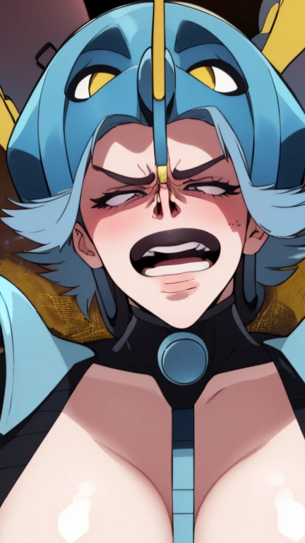 (High quality, Ultra detailed, best quality, insanely detailed, beautiful, masterpiece:1.5),(Clair/Ibuki(Suite Pretty Cure♪) ),((Super super super huge breasts)),((Super super super big cleavage)),((Super super super super saggy breasts)),Bimbo face:1.5,Heavy makeup:1.5,Brown skin:1.5,Heavy makeup:1.5.Mature Woman:1.5,Middle-aged women:1.5,Pink twin-tailed hair:1.5),(Nose hook:1.2),(close up face),Accurate nostrils,(Nose Hook:1.5),(Facial Realism)超Swollen lips, Super thick lips, Kissing Face,, Glowing Skin,masterpiece, highest quality, naughty smile,(vapor:1.2), (Happy:1.4),(Ahegao:1.6),(Roll your eyes,1.6),(blowing foam through the mouth:1.2),(Attractive mature woman,Super strong super huge huge vulgar face:1.2),(Ahegao:1.8),(Roll your eyes:1.6),(Huge very angry face:1.6),(put on a mean look:1.8),(put on a mean look:1.8),masterpiece, highest quality,Super evil smile, blush, I breathe,Glowing Skin,highest quality, 8K, 32k, masterpiece, Detailed face, Lips Detail, Fine grain, double eyelid,Pink thick lips,Swollen lips,(Widening pig nostrils),(Super super super enlarged nostrils:1.5),Iris,View from above,(Cyborg Mecha Bee Monster Suit:1.5),(face focus,close up face),(Exact nose count,Accurate nostrils,I can see the back of his nostrils),(Look up,Fisheye,Looking from above,Looking down on someone,Saucy),Realistic depiction of the entire face,(Ugly face:1.5,Stinky face:1.5),(Cyborg Mecha Bee Monster Helmet:1.5)