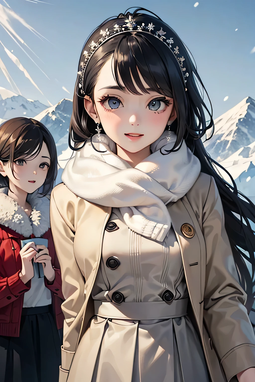highest quality、High resolution、Detailed Background、(Beautiful face in every detail:1.4)、Anatomically correct、(Detailed facial expressions)、(Detailed eyes:1.2)、(Detailed eyes:1.2)、Beautiful, smooth skin、Beautiful women in their 20s、(Highly detailed face:1.4)、Cute color hair color、Braided long hair、Wavy Hairstyle、well-groomed eyebrows、Cute Eye Makeup、Cute Lip Makeup、In a joking manner、Do cute things、Winter Mountain、Lake Tazawa、A big smile、In the beautiful natural scenery、Spectacular natural scenery、Lake Tazawa, with its beautiful lapis lazuli surface、The snow-covered lakeside is mysterious in winter、Fit on one screen、
(Three beautiful women having fun with friends against the backdrop of a snowy mountain in the morning sun:1.5)、
For long skirts, choose shiny materials or tiered designs.、It can create a glamorous atmosphere、Try pairing a sheer top and a fluffy knit cardigan with a white monotone outfit.、We also recommend a sophisticated winter look that combines a grey ribbed knit with a blue long skirt.。The glossy feel of the skirt adds a subtle touch of glamour.、Wearing a beige no-collar coat will give you a neat and clean look.、Pair it with wide pants and short outerwear for a stylish and balanced look.、Wide pants have a loose silhouette and create a trendy look.、Tight and narrow skirts are also popular items that can create a slim silhouette.、Incorporating wintery accessories into your outfit will give you a seasonal look.、Stoles and scarves are items worn around the face, so if you choose bright colors, your face will look brighter.、Fur and boa accessories are also great for keeping you warm, so try adding them to your outfit to balance it out.