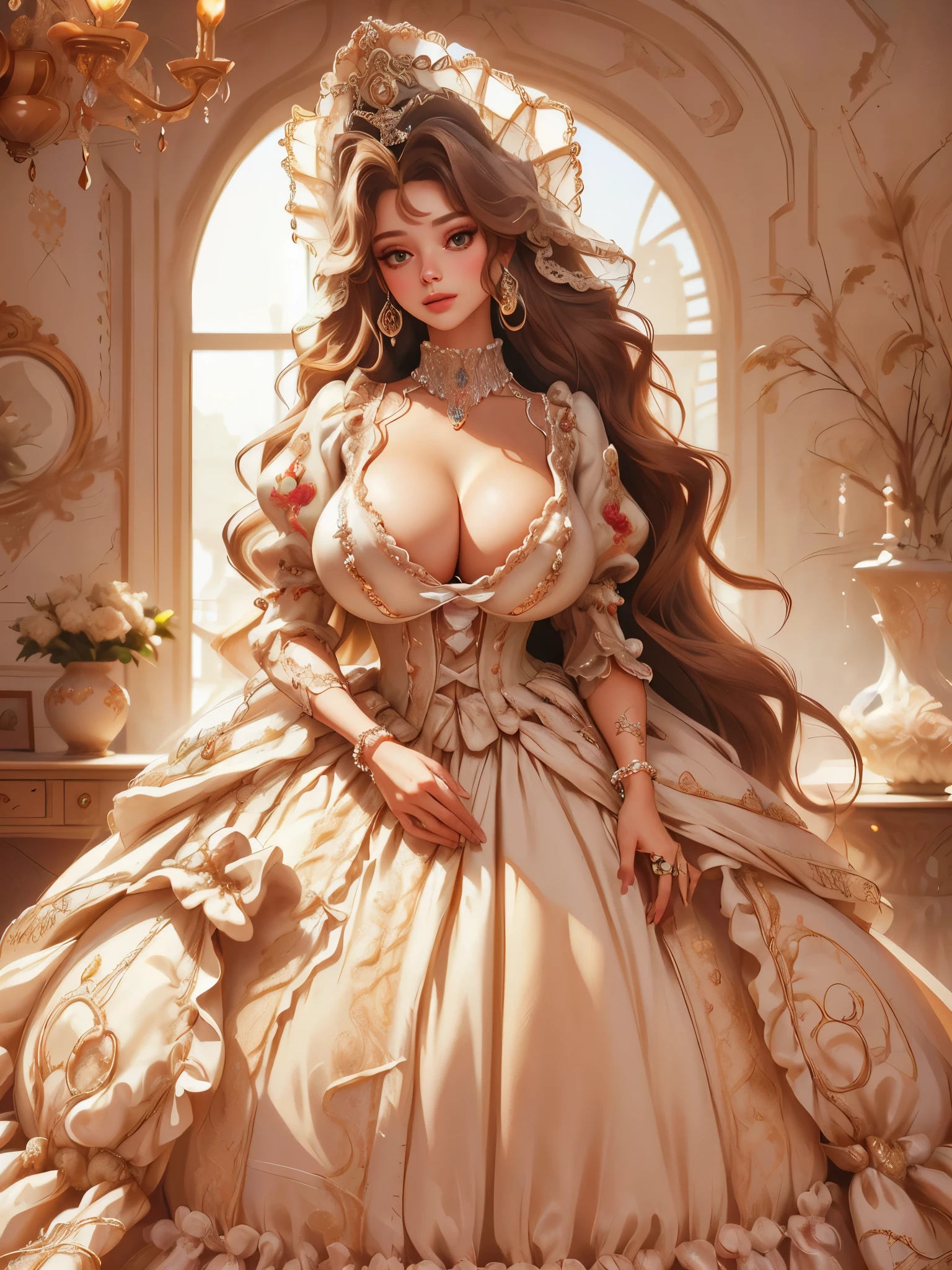 ((moe anime artstyle)),((Masterpiece)),(Best Quality),((Super Detail)),((Very Delicate and Beautiful)),((Solo)),full body,(((full body))),(((1 bling-bling princess in beautiful embroidery and jeweled gorgeous rococo ballgown with voluminous full length crinoline hoop skirt))),((((absurdly gigantic tits,absurdly sagging tits)))),((cleavage)),Skindentation,((detailed face and eyes)),jewel-like eyes,((crinoline,long train)),((standing in royal palace)),super detailed voluminous gorgeous rococo ballgown with voluminous full length crinoline hoop skirt,(((bling-bling voluminous gorgeous rococo princess ballgown with beautiful embroidery and jeweled))),((Very Long Straight Hair,large amount of straight hair, absurdly long Straight hair)),extremely gorgeousfull hair ornament,(extremely gorgeous jeweled big tiara),luxurious jewelry,full body,((beautiful embroidery and jeweled gorgeous rococo ballgown with voluminous full length crinoline hoop skirt))
 