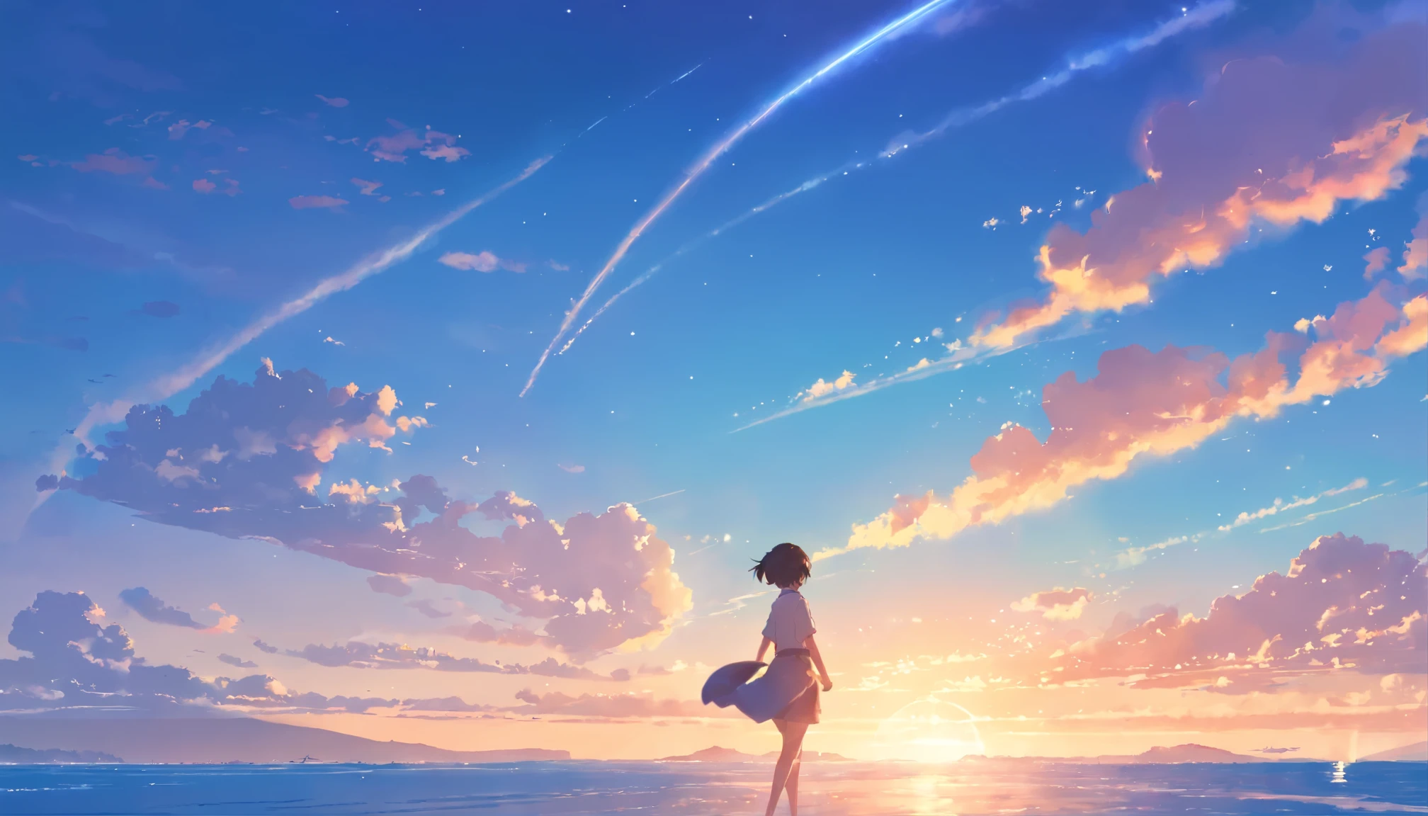 makoto shinkai,makoto shinkai'style,blue sky,makoto shinkai's style,Japanese,modern style,Only the sky