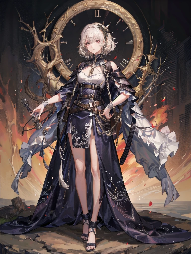tribal poncho, absurdres, RAW photo, extremely delicate and beautiful, masterpiece, Best Quality, ultra high resolution, 32k, hyperrealistic, ultra-detailed, detailed description, pale skin, 20 years old, tearful mole, earring, short medium hair, wavy hair, full body shot,