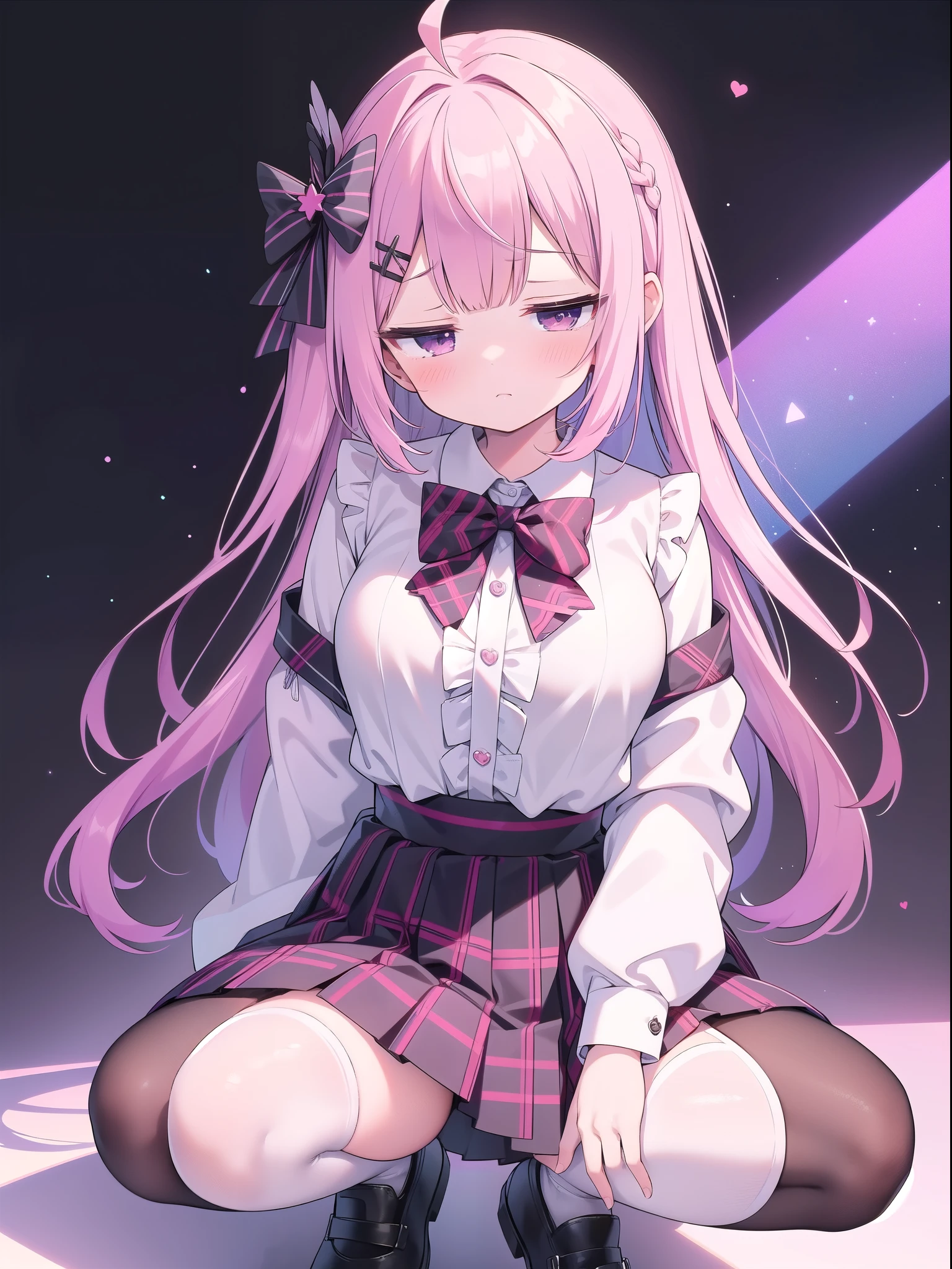 Side boobsSide boobsSide boobsLarge breasts,High Resolution 1girl Ahoge Bobby_pin bow bowtie braid brOwn_目s collared_shirt dojikko_stop temporarily_shirt frilled_shirt_Color Free Joint_skirt frills hair_bow hair_ornament hairpin hand_On top of that_Own_head, heart, heart_hair_Decorative hood_jacket jacket lOn top of thatg_Pentagon Pink_hair plaid plaid_Ribbon Check_Pleated skirt_skirt shirt shoelaces shoes simple_background sitting skirt solo star_(symbol) twin_Braided Wallisa White_Background white_Knee socks, whole body