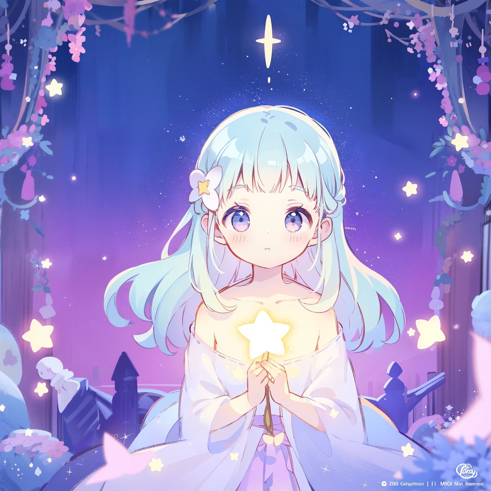 complex background, wishing star background, a woman wearing an ethereal mystical pink translucent dress that reflects the stars, dreamy, peaceful, serene composition, glowing stars, glowing, perfume promo art, mystic, complex drawing, highly detailed, Covergirl brand, promo art, artistic rendition, ethereal, starry night, midjourney style