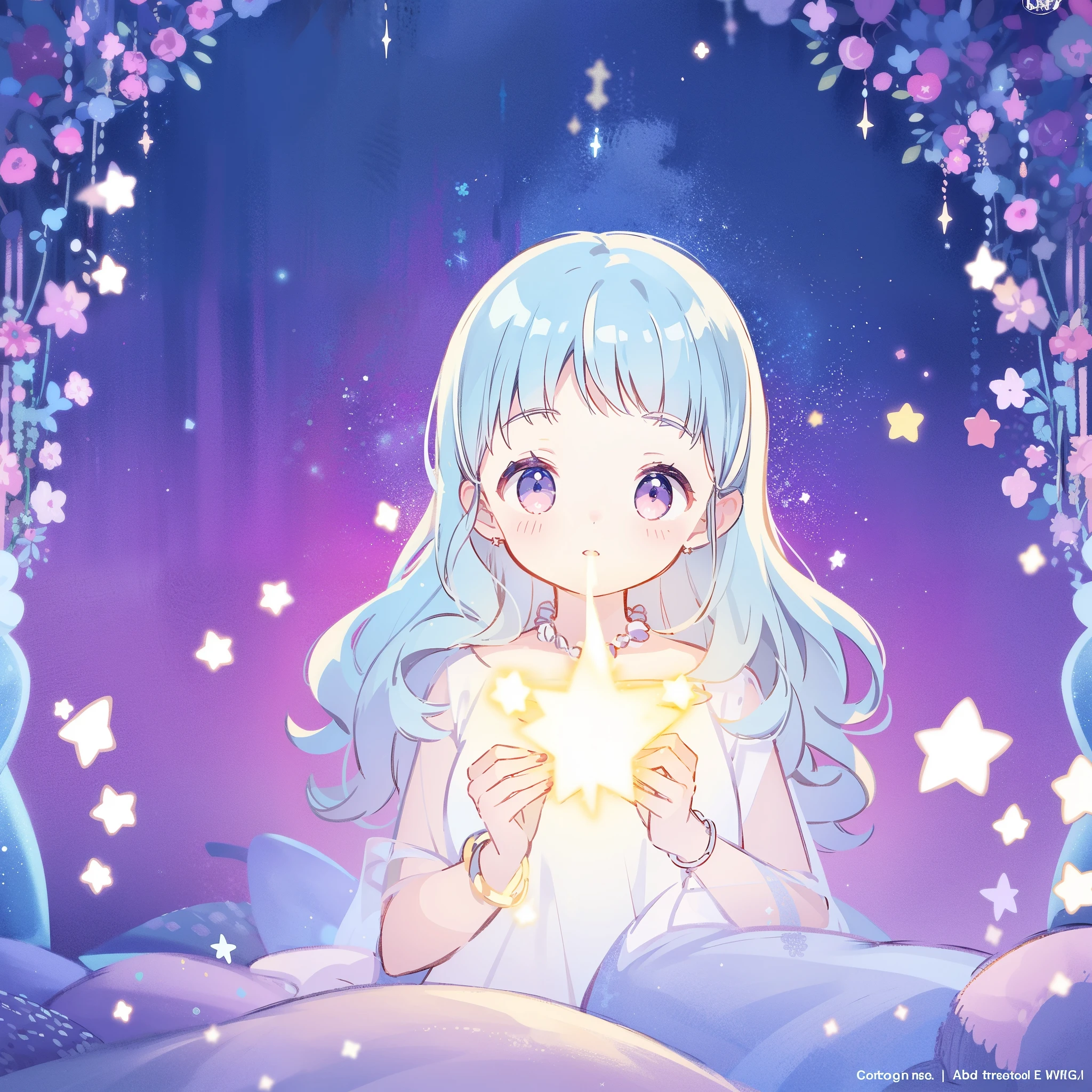 complex background, wishing star background, a woman wearing an ethereal mystical pink translucent dress that reflects the stars, dreamy, peaceful, serene composition, glowing stars, glowing, perfume promo art, mystic, complex drawing, highly detailed, Covergirl brand, promo art, artistic rendition, ethereal, starry night, midjourney style