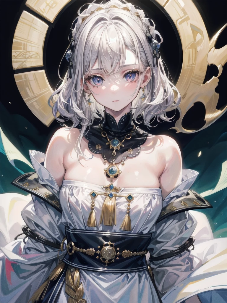 tribal poncho, absurdres, RAW photo, extremely delicate and beautiful, masterpiece, Best Quality, ultra high resolution, 32k, hyperrealistic, ultra-detailed, detailed description, pale skin, 20 years old, tearful mole, earring, short medium hair, wavy hair, whole body shot,