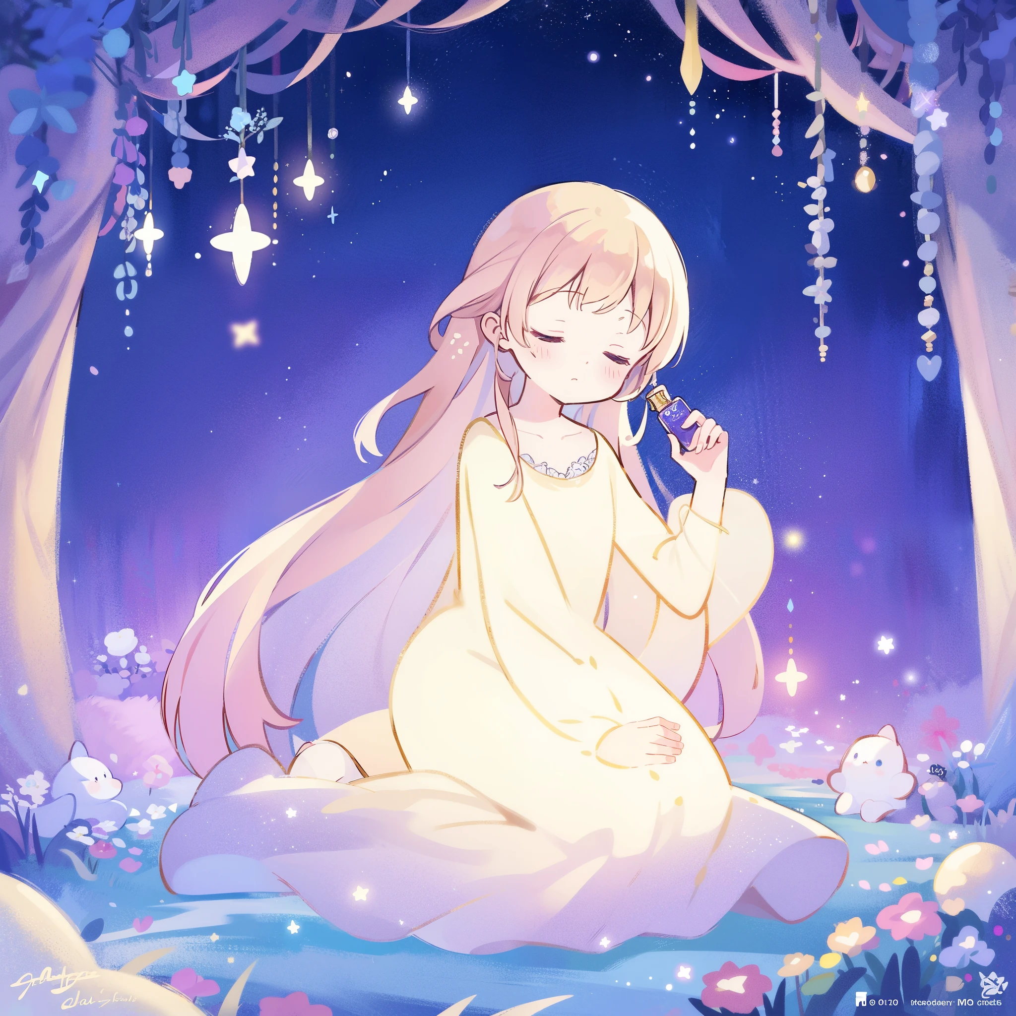 complex background, wishing star background, a woman wearing an ethereal mystical pink translucent dress that reflects the stars, dreamy, peaceful, serene composition, glowing stars, glowing, perfume promo art, mystic, complex drawing, highly detailed, Covergirl brand, promo art, artistic rendition, ethereal, starry night, midjourney style