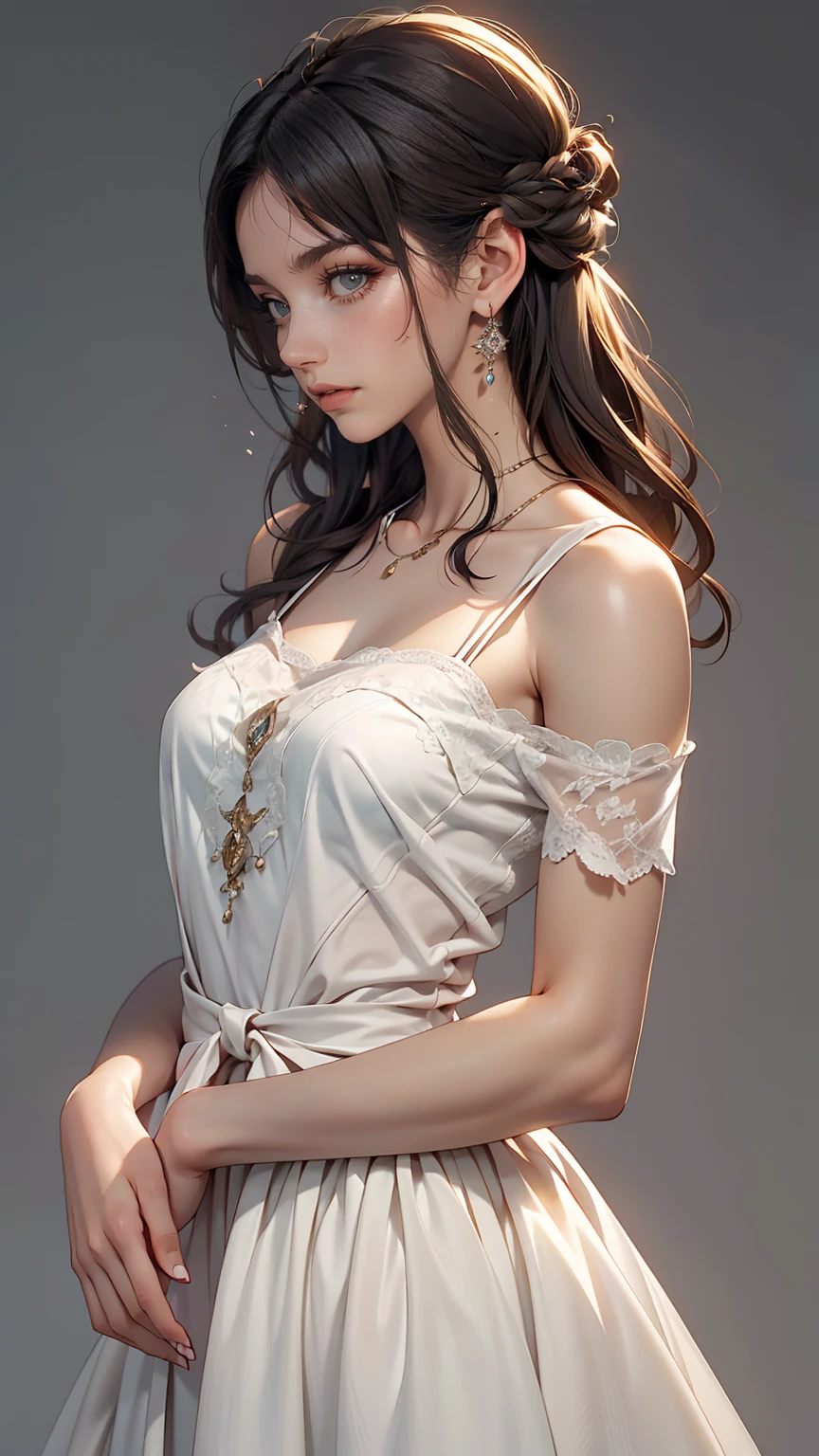 The hug is coming, One girl, alone, Gray background, Medium chest, dress,