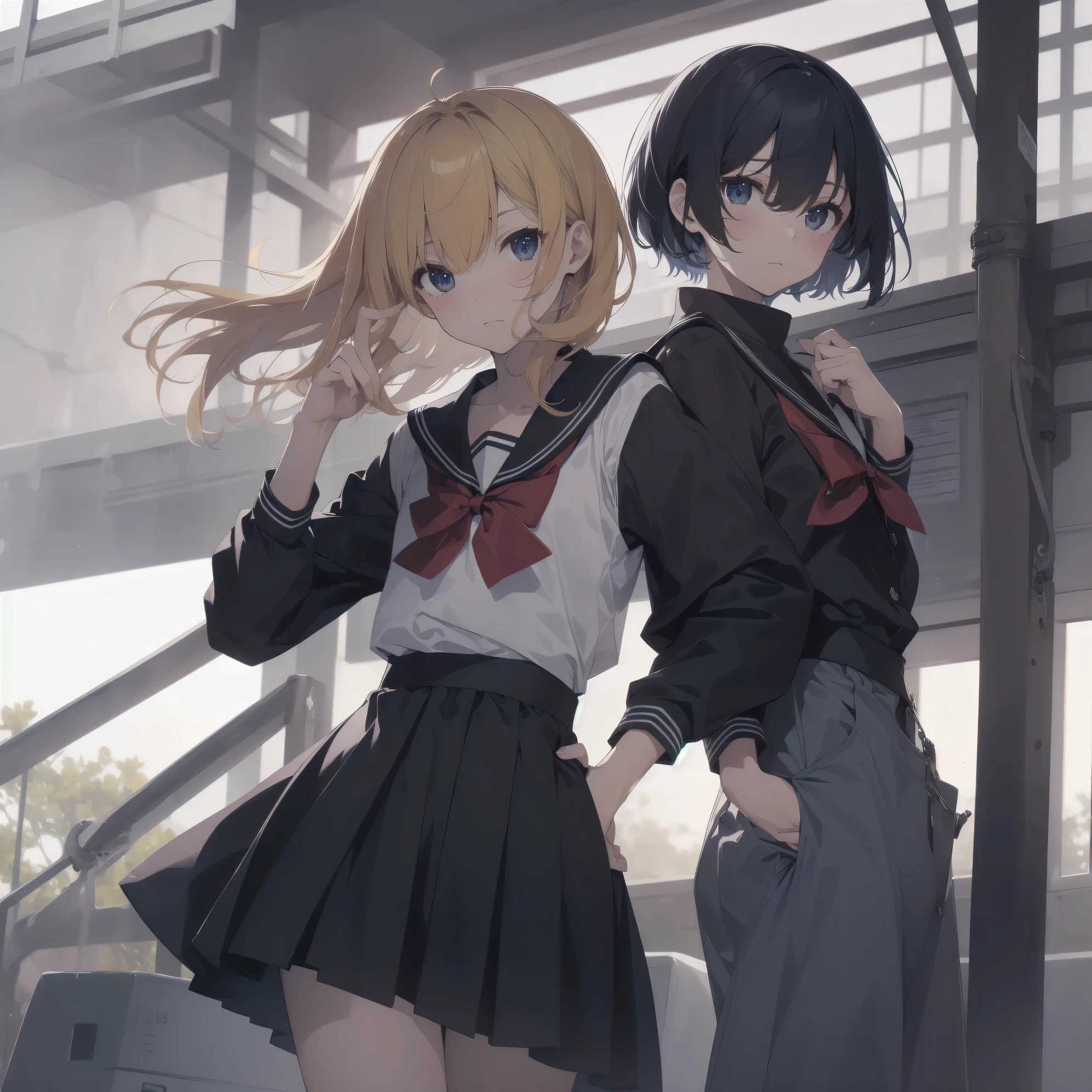 ultra-absurdres-Top quality by artist God, ultra-detailed, high resolution, anime moe artstyle, best anime 8k konachan wallpaper, pixiv contest winner, pool:2810, perfect ???????,break, 1girl, (Please draw a girl walking sleepily to school alone. )break,(Solo,little female, 13-year-old:1.3),Full limbs, complete fingers,a junior high school student, (very short hair), short cut, flat chest, , small butt, small black eyes, beautiful detailed eyes, well-proportioned iris and pupils, expressive eyes, highres detailed hair, soft expression, salor school_uniform, sailor collar, serahuku, bow, pleated skirt,(Detailed Lighting), (Detailed background), in the School commute route. break,super detailed skin, Best cinematic lighting powered by famous artist, 8k,beauty illustration,photoshop_(medium),very aesthetic,break,((artist:houtengeki )), artist:clamp ,artist:carnelian ,artist:kantoku ,