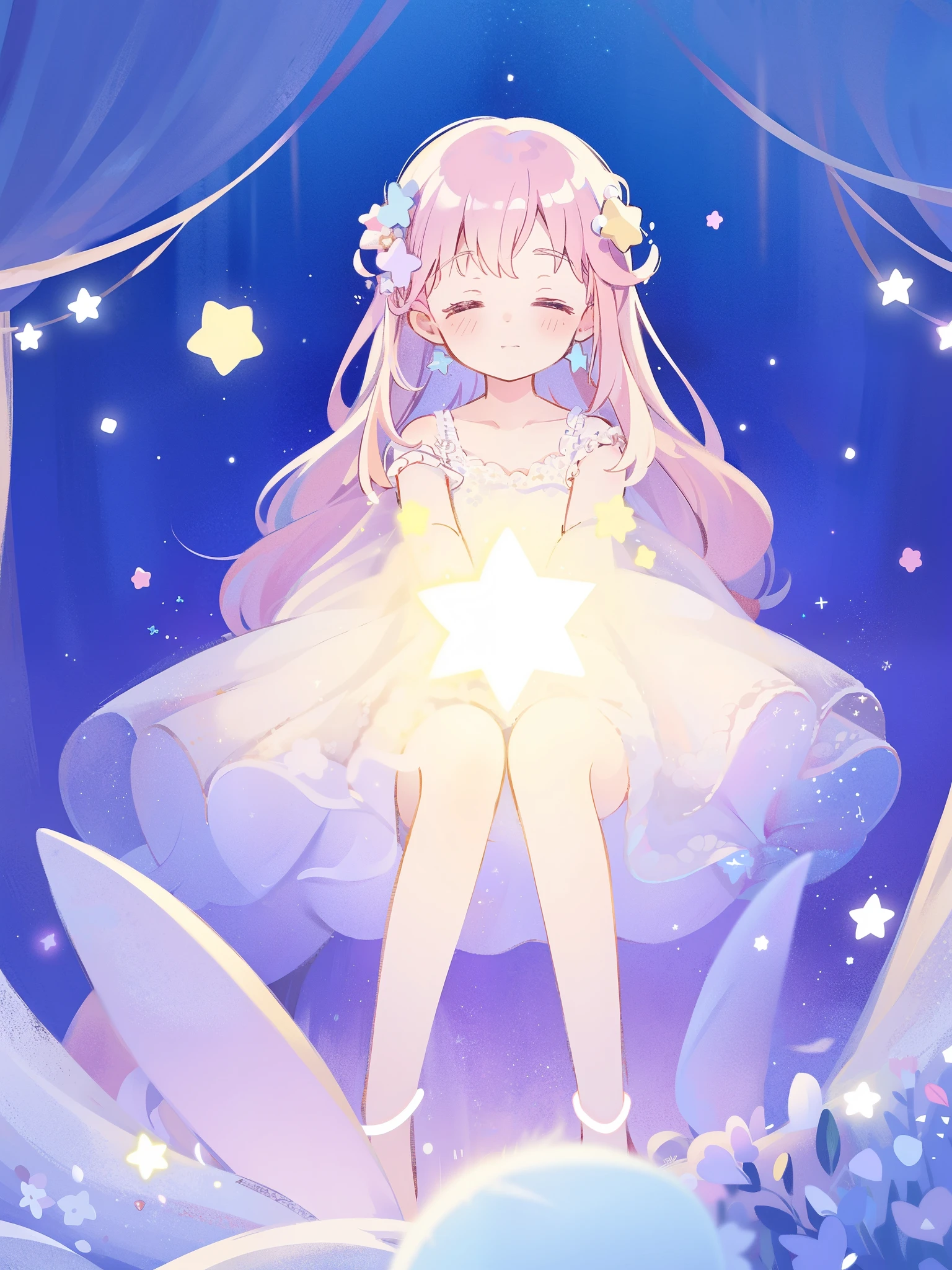 complex background, wishing star background, a woman wearing an ethereal mystical pink translucent dress that reflects the stars, perfume promo art, mystic, complex drawing, highly detailed, Covergirl brand, promo art, artistic rendition, ethereal, starry night, midjourney style
