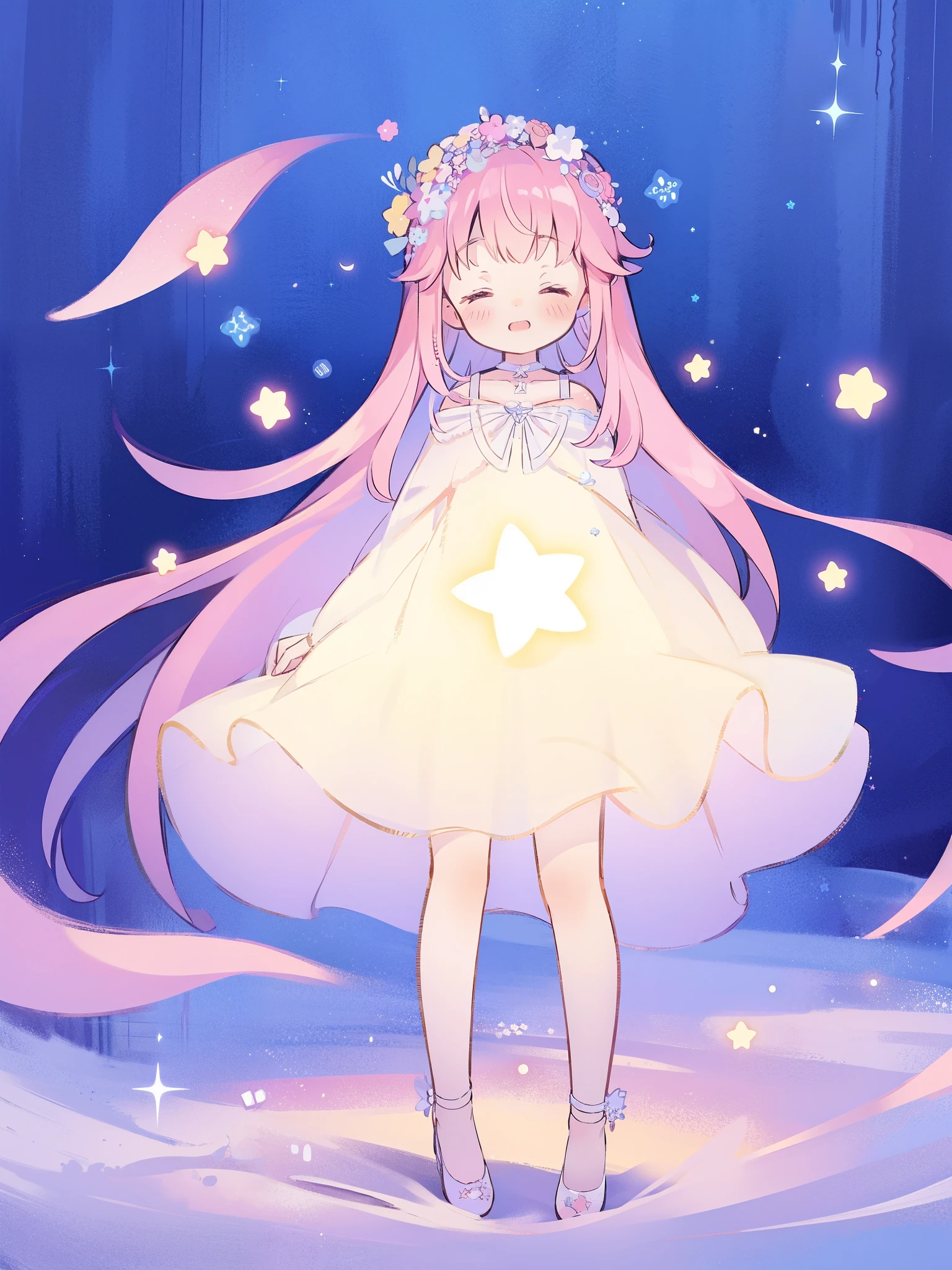 complex background, wishing star background, a woman wearing an ethereal mystical pink translucent dress that reflects the stars, perfume promo art, mystic, complex drawing, highly detailed, Covergirl brand, promo art, artistic rendition, ethereal, starry night, midjourney style
