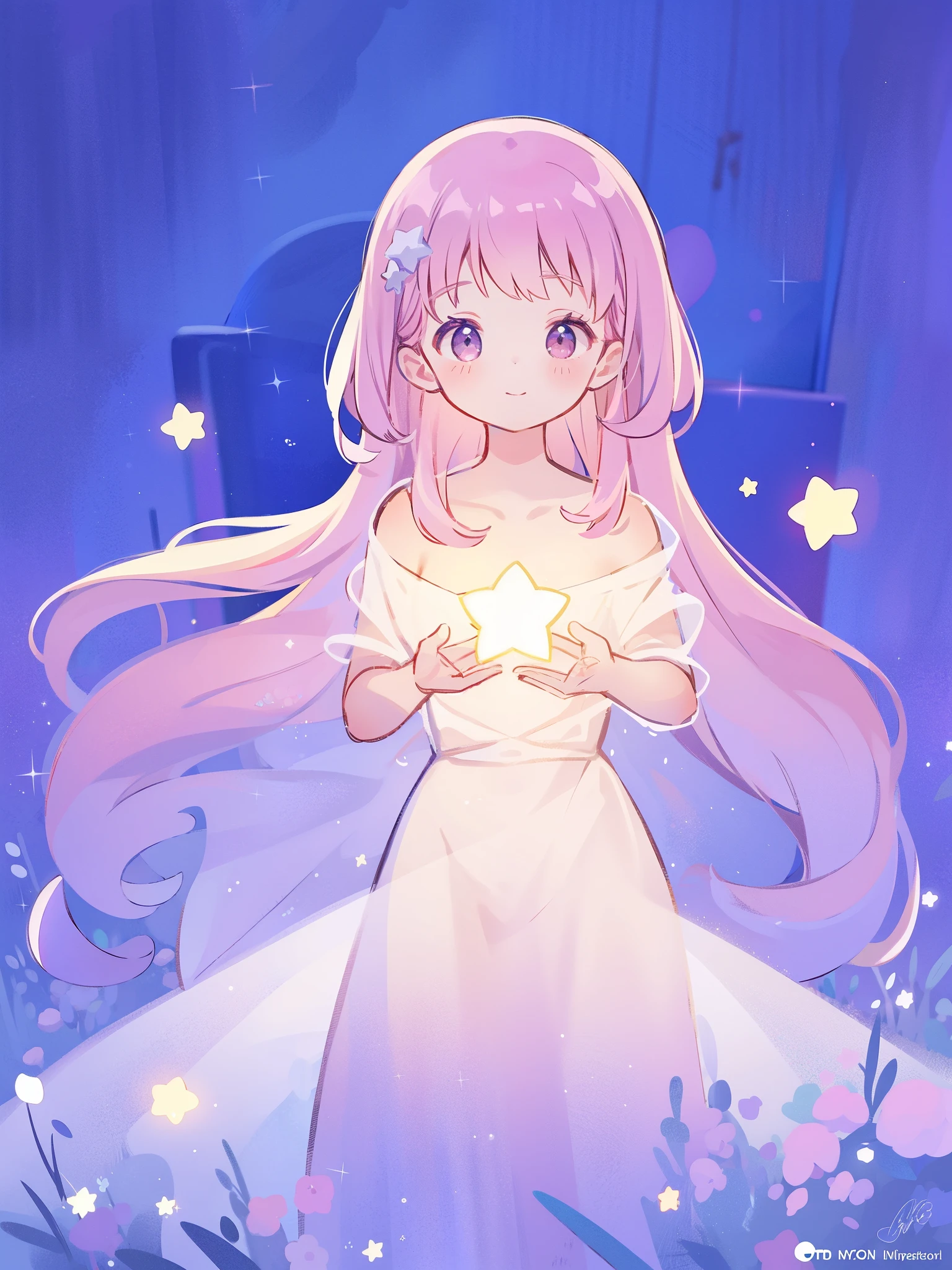 complex background, wishing star background, a woman wearing an ethereal mystical pink translucent dress that reflects the stars, perfume promo art, mystic, complex drawing, highly detailed, Covergirl brand, promo art, artistic rendition, ethereal, starry night, midjourney style