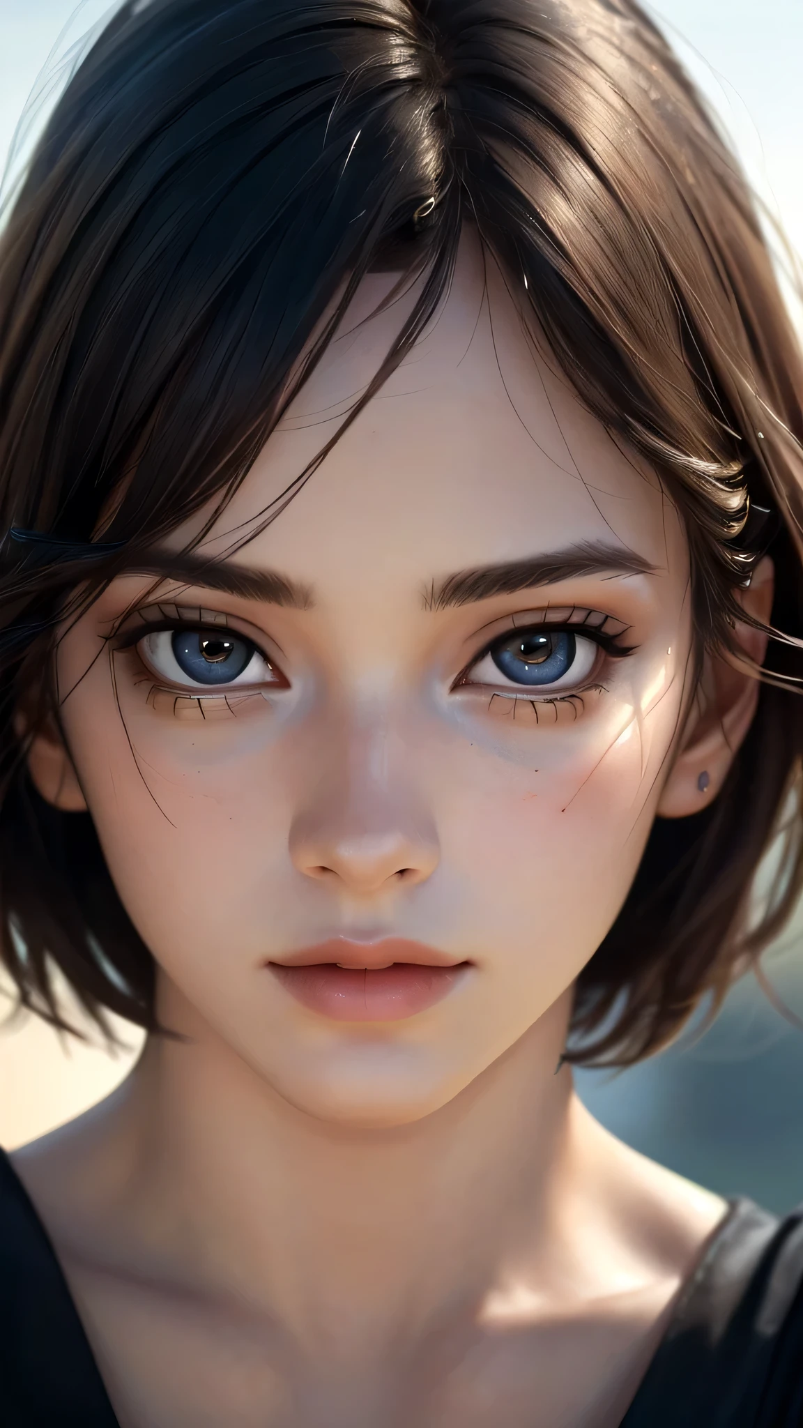 (sfw:1.8),Real、8K、(masterpiece), (Very complicated:1.5), (Realistic), 1 female、Woman portrait、28 years old、round face、Brown Eyes、(Close-up of face:1.3)、Big Eyes、Drooping eyes、 short hair、The most beautiful in the world,, White skin、delicate、 Upper Body, night、Strong lighting on the face, Detailed professional photos of beautiful women, Sharp focus, Cinema Lighting, rendering , ( Blurred Background, Depth of written boundary),((Realistic)), ((Sharp focus)), (Highest Resolution), ((masterpiece)), Professional Cinema Lighting