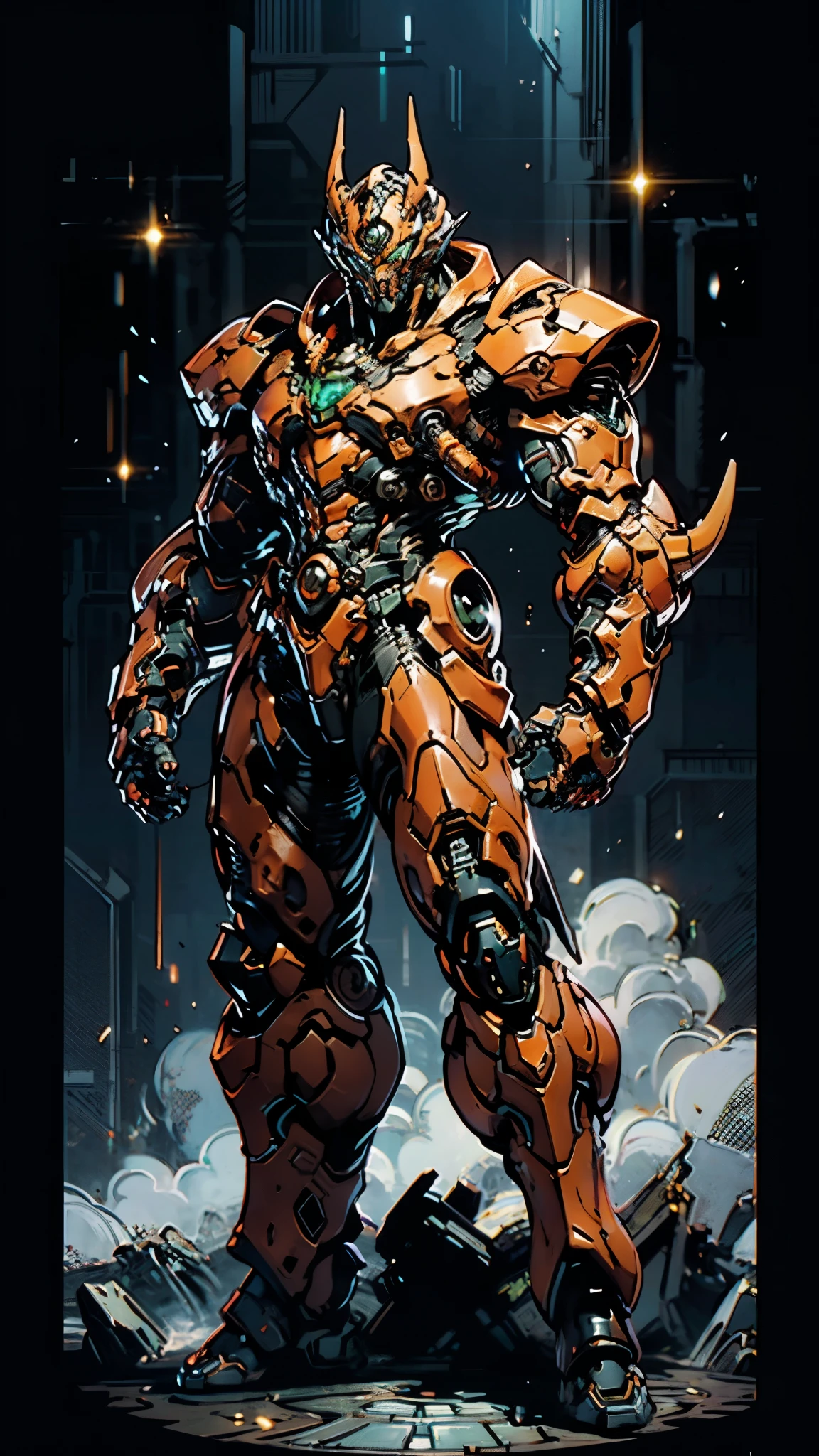 A man wearing a full-face helmet, a fantasy-style biotech armored combat suit, green eyes, (a composite layered chest armor), fully enclosed shoulder guards, matching arm and leg guards, the belt is adorned with Beetle-shaped gem, (the color scheme is primarily black with red accents), the design balances heavy with agility, a high-tech bio-mecha armor, (Armor Concept Inspired by Dynastinae, stand on the top of a skyscraper in a futuristic sci-fi city), this character embodies a finely crafted fantasy-surreal style armored hero in anime style, exquisite and mature manga art style, (element, plasma, energy, the armor glows), ((male:1.5)), metallic, real texture material, dramatic, high definition, best quality, highres, ultra-detailed, ultra-fine painting, extremely delicate, professional, perfect body proportions, golden ratio, anatomically correct, symmetrical face, extremely detailed eyes and face, high quality eyes, creativity, RAW photo, UHD, 32k, Natural light, cinematic lighting, masterpiece-anatomy-perfect, masterpiece:1.5