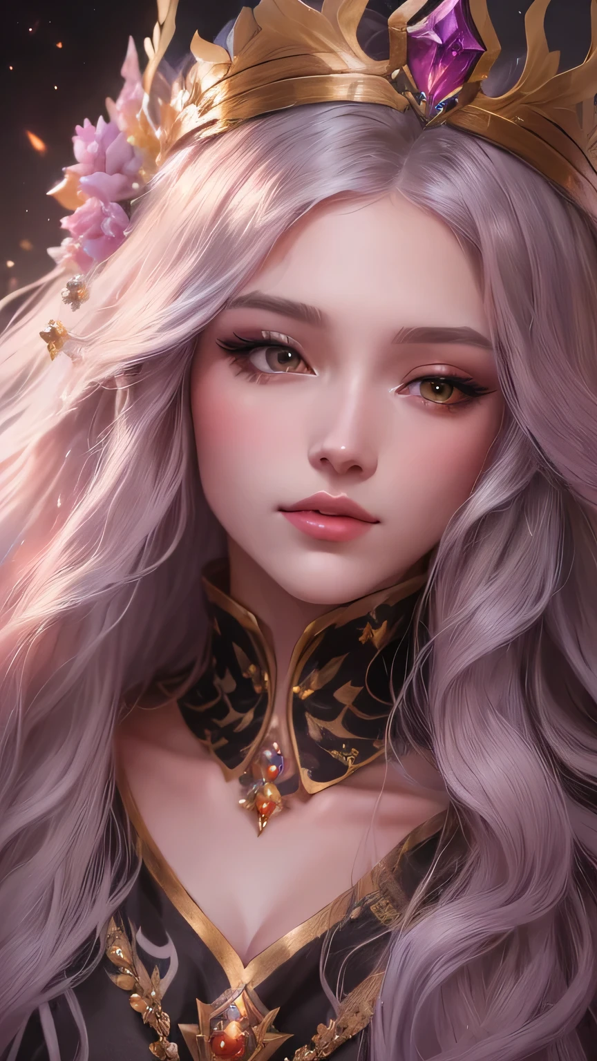 Close-up of a long-haired woman wearing a crown, ((Beautiful Fantasy Empress)), 8K high quality, detailed art, Fantasy art style, Beautiful Fantasy Empress, beautiful Fantasy Portrait, Beautiful fantasy art portrait, Beautiful character drawings, Gweiz-style artwork, Heavenly Beauty, Beautiful fantasy art, Digital fantasy art ), Beautiful anime portraits, Fantasy Portrait