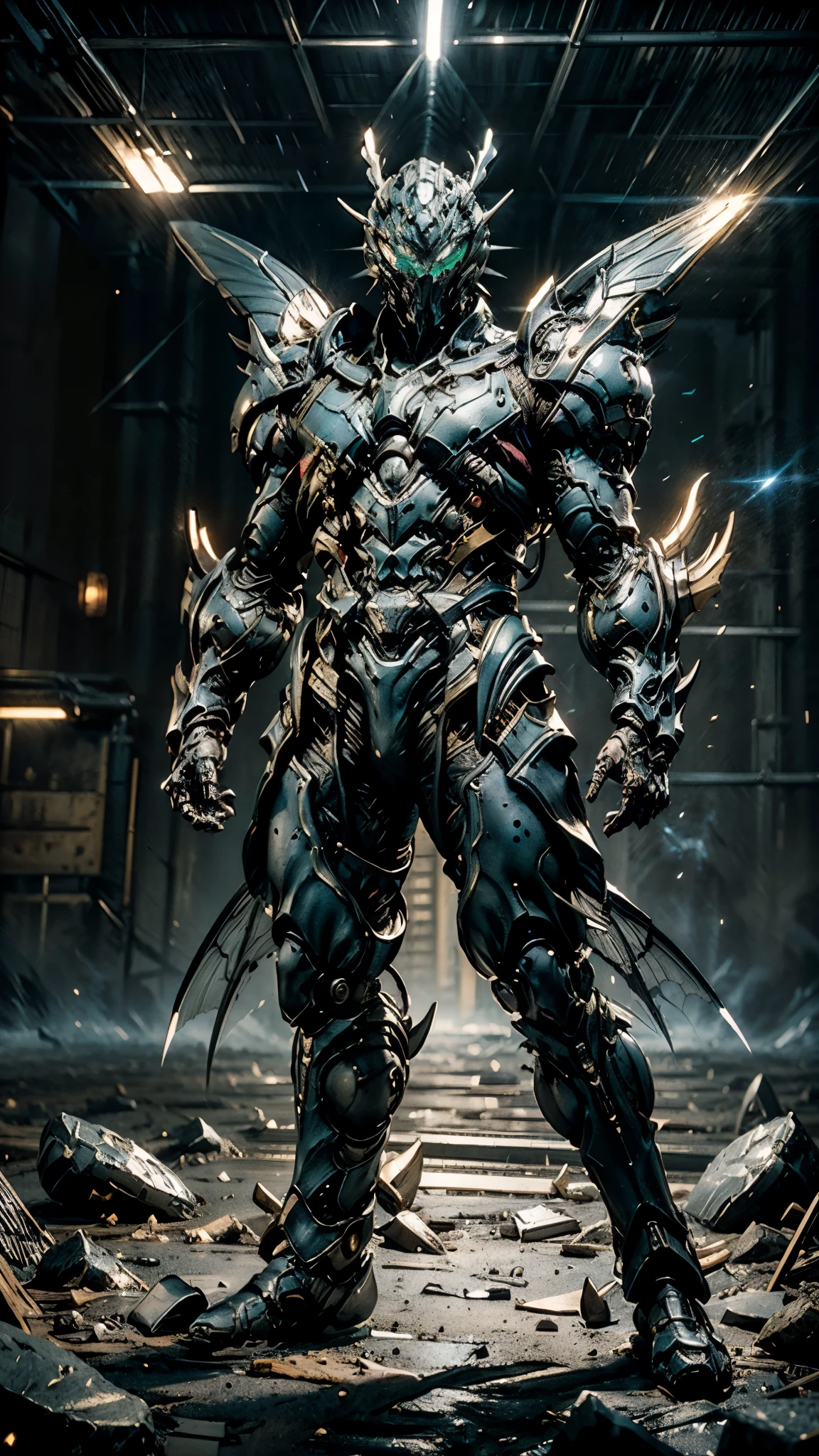 A man wearing a full-face helmet, a fantasy-style biotech armored combat suit, green eyes, (a composite layered chest armor), fully enclosed shoulder guards, matching arm and leg guards, the belt is adorned with Beetle-shaped gem, (the color scheme is primarily black with red accents), the design balances heavy with agility, a high-tech bio-mecha armor, (Armor Concept Inspired by Dynastinae, stand on the top of a skyscraper in a futuristic sci-fi city), this character embodies a finely crafted fantasy-surreal style armored hero in anime style, exquisite and mature manga art style, (element, plasma, energy, the armor glows), ((male:1.5)), metallic, real texture material, dramatic, high definition, best quality, highres, ultra-detailed, ultra-fine painting, extremely delicate, professional, perfect body proportions, golden ratio, anatomically correct, symmetrical face, extremely detailed eyes and face, high quality eyes, creativity, RAW photo, UHD, 32k, Natural light, cinematic lighting, masterpiece-anatomy-perfect, masterpiece:1.5