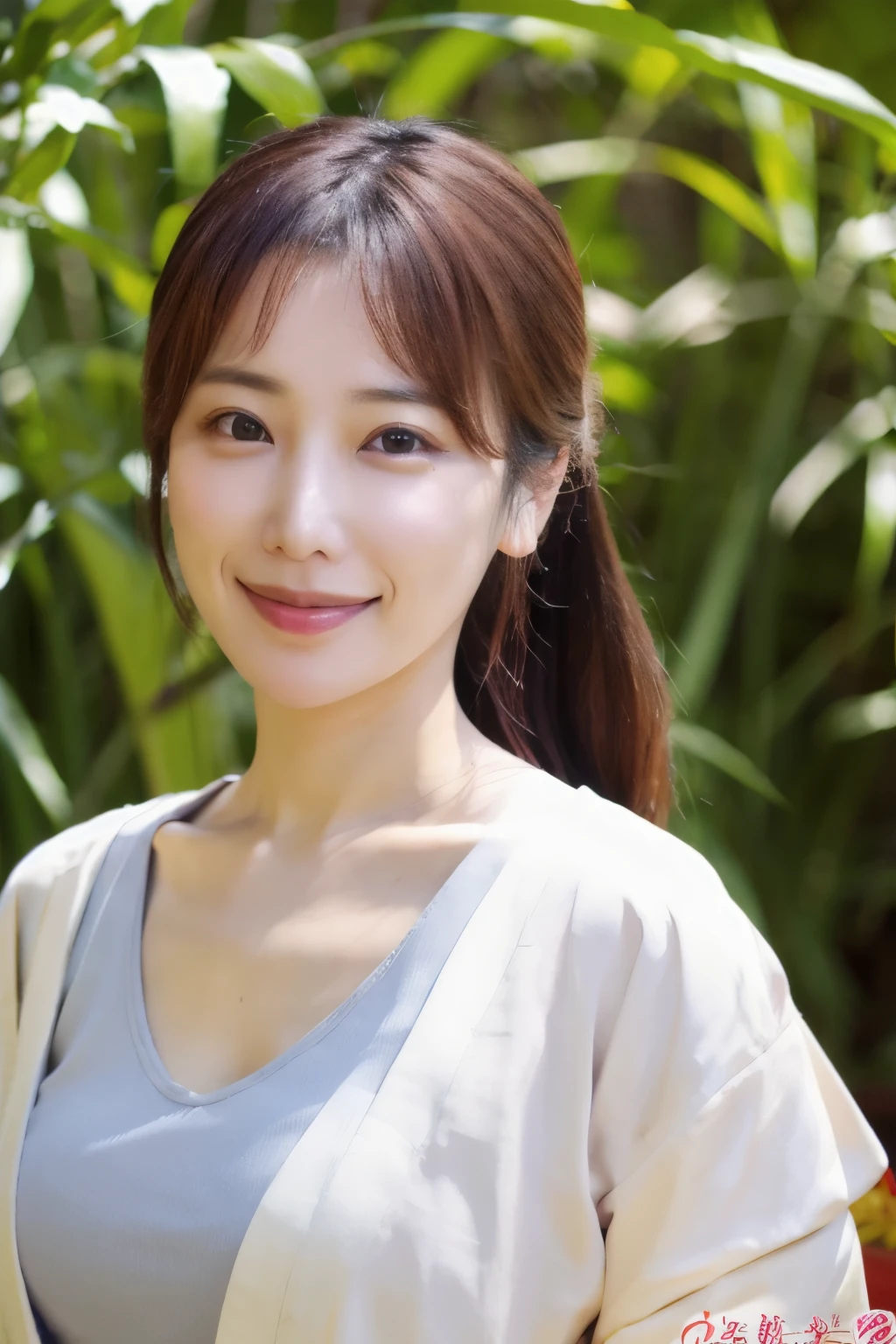 Masterpiece, High quality, High resolution, 8K, Realistic Japan woman in bamboo bushes, beautiful japanese female, goddess of Japan, Beautiful Face, detailed face, detailed eyes, Tie up your hair, Wearing a white wet translucent kimono, Inserting kanzashi, A MILF, Sexy Japanese woman, A 30-year-old woman, Looking at the camera, facing front, face forwards, rain is falling, Beautiful collarbone