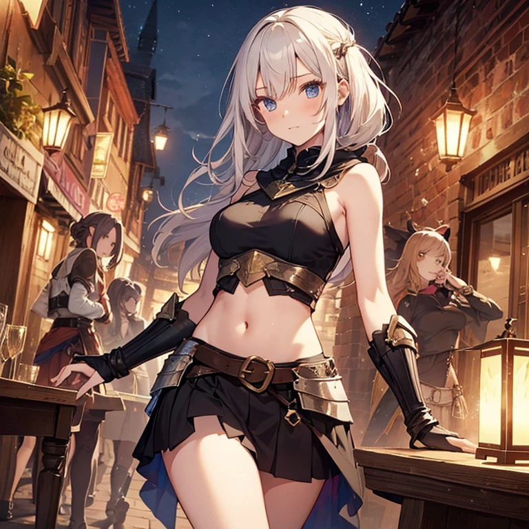 flat chests, nsfw, masterpiece, 1 girl, erect nipples, intricately detailed, topless, navel, bare shoulders, necklace, white hair, wolf headgear, animal fur skirt, leather belt, fur skirt, mountainous horizon, mountains, forest, night sky, full moon, facial paint, open mouth, bonfire, extremely detailed, photorealistic, octane render, 8 k, unreal engine, bare breasts, nipples, red eyes, clawed wolf gloves, bare stomach, sweaty, people on background, moist breath, child, arm strap, pixie cut hair, druid, celtic, long nails, smiling, full body