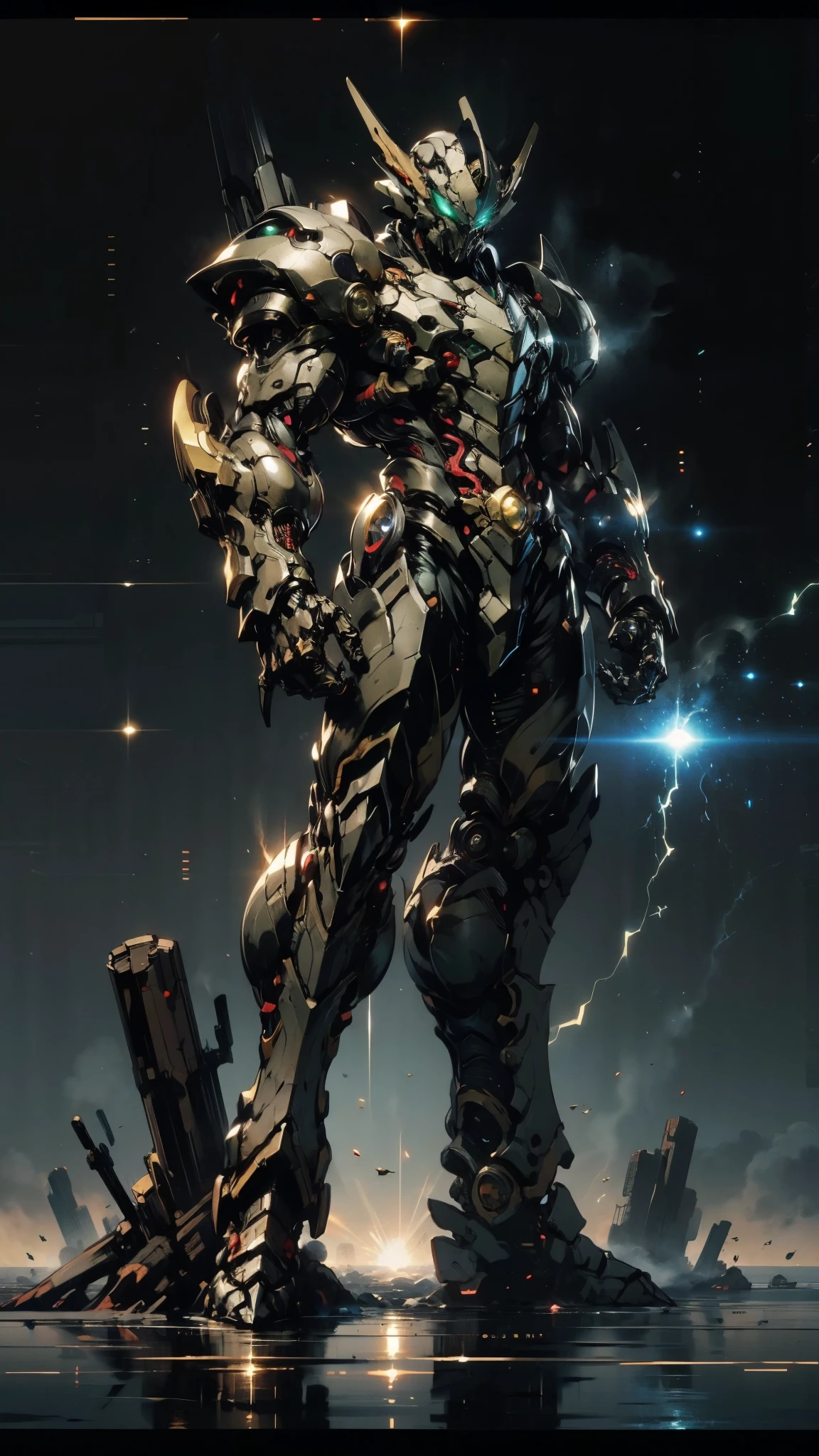 A man wearing a full-face helmet, a fantasy-style biotech armored combat suit, green eyes, (a composite layered chest armor), fully enclosed shoulder guards, matching arm and leg guards, the belt is adorned with Beetle-shaped gem, (the color scheme is primarily black with red accents), the design balances heavy with agility, a high-tech bio-mecha armor, (Armor Concept Inspired by Dynastinae, stand on the top of a skyscraper in a futuristic sci-fi city), this character embodies a finely crafted fantasy-surreal style armored hero in anime style, exquisite and mature manga art style, (element, plasma, energy, the armor glows), ((male:1.5)), metallic, real texture material, dramatic, high definition, best quality, highres, ultra-detailed, ultra-fine painting, extremely delicate, professional, perfect body proportions, golden ratio, anatomically correct, symmetrical face, extremely detailed eyes and face, high quality eyes, creativity, RAW photo, UHD, 32k, Natural light, cinematic lighting, masterpiece-anatomy-perfect, masterpiece:1.5