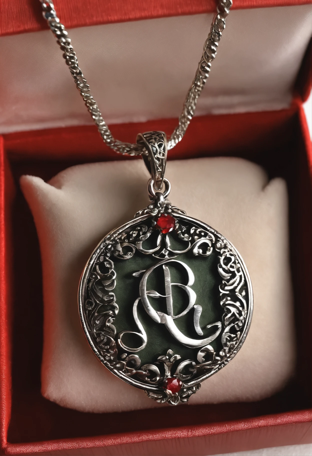 silver necklace with the name written on its pendant "baiyi" the name, in velvet box as a gift