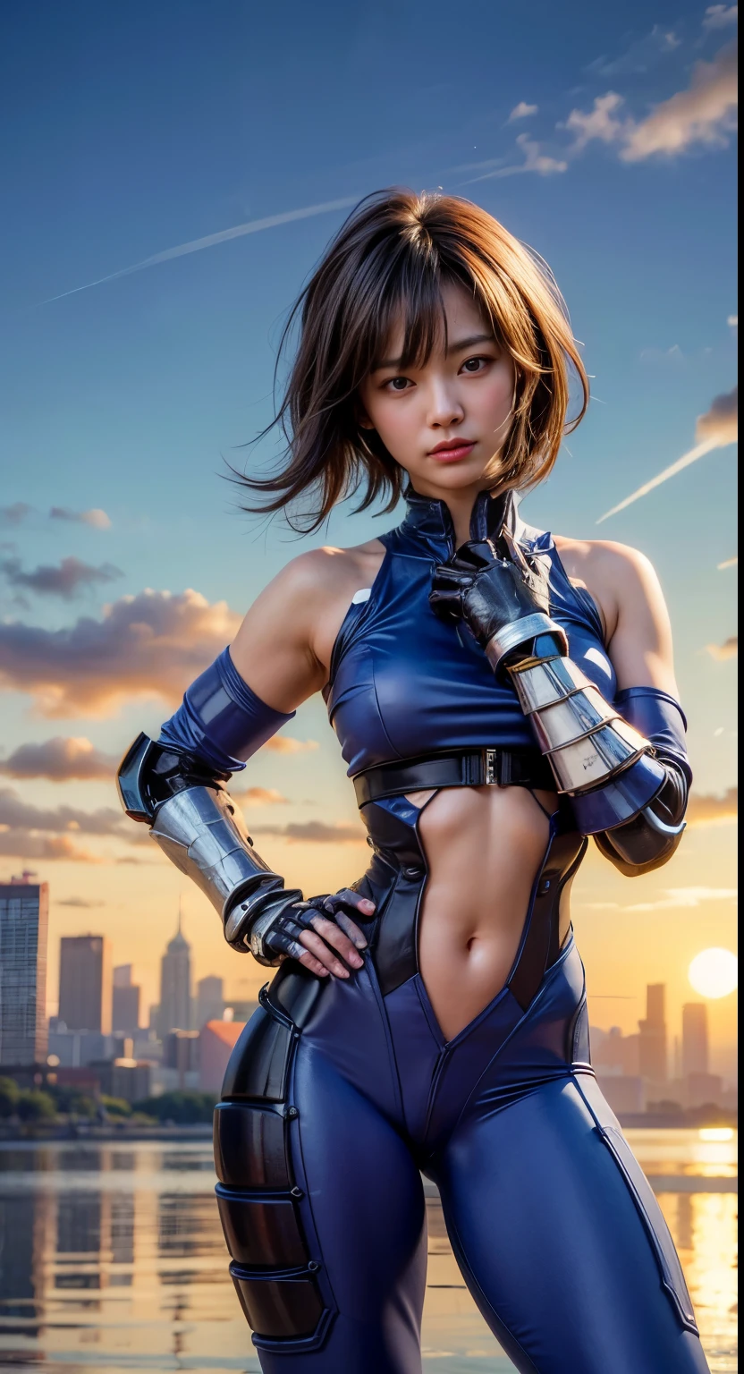 (masterpiece, best quality:1.2), (8k uhd, 16k, 32k, ultra high res), (photorealistic:1.37), (RAW photo), ultimate-realistic, ultimate-realistic details, ultimate-realistic texture, ultimate-intricate details, ultimate-realistic lighting, ultimate-realistic shadow, japanese girl, ultimate-cute face, ultimate-RAW skin, ultimate-realistic eyes, (mechanical:1.4), (armor), full body, wide shot