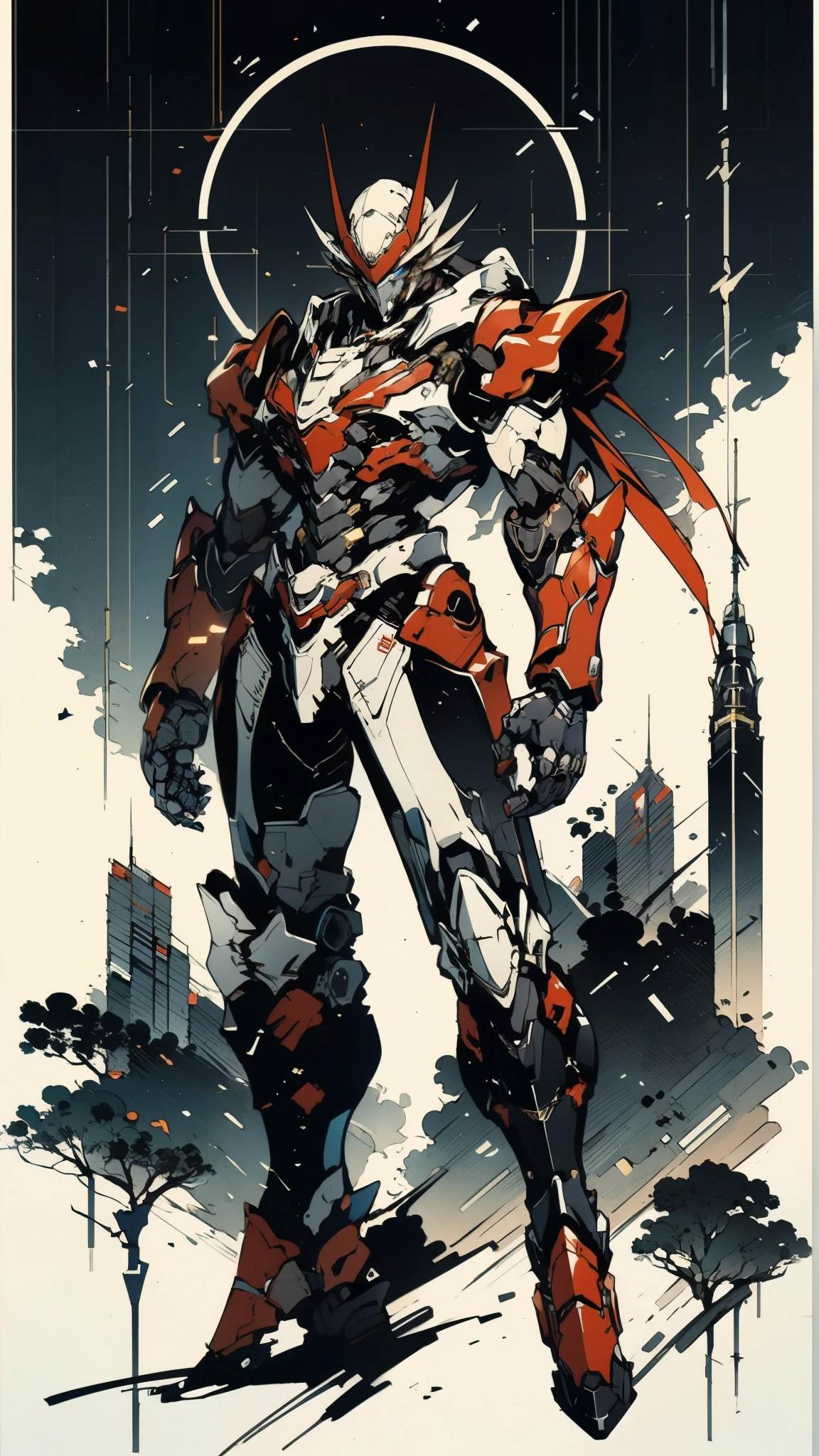 A man wearing a full-face helmet, a fantasy-style biotech armored combat suit, green eyes, (a composite layered chest armor), fully enclosed shoulder guards, matching arm and leg guards, the belt is adorned with Beetle-shaped gem, (the color scheme is primarily black with red accents), the design balances heavy with agility, a high-tech bio-mecha armor, (Armor Concept Inspired by Dynastinae, stand on the top of a skyscraper in a futuristic sci-fi city), this character embodies a finely crafted fantasy-surreal style armored hero in anime style, exquisite and mature manga art style, (element, plasma, energy, the armor glows), ((male:1.5)), metallic, real texture material, dramatic, high definition, best quality, highres, ultra-detailed, ultra-fine painting, extremely delicate, professional, perfect body proportions, golden ratio, anatomically correct, symmetrical face, extremely detailed eyes and face, high quality eyes, creativity, RAW photo, UHD, 32k, Natural light, cinematic lighting, masterpiece-anatomy-perfect, masterpiece:1.5
