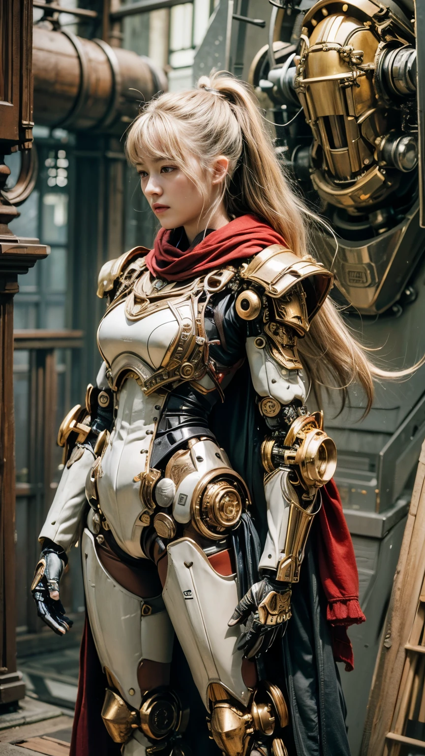 (masterpiece, best quality:1.2), (8k uhd, 16k, 32k, ultra high res), (photorealistic:1.37), (RAW photo), ultimate-realistic, ultimate-realistic details, ultimate-realistic texture, ultimate-intricate details, ultimate-realistic lighting, ultimate-realistic shadow, japanese girl, ultimate-cute face, ultimate-RAW skin, ultimate-realistic eyes, (mechanical:1.4),  (armor), full body, wide shot