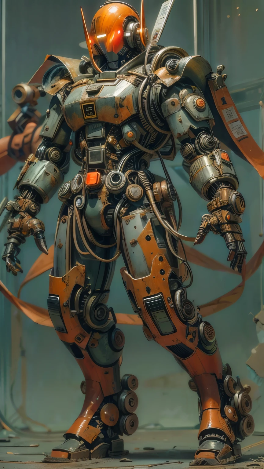 dark_Fantasy,cyber punk,(Chainsaw,Chainsaw man,red:1.1),1 person,Wonders of the machine,Robotic presence,Cybernetic Guardian, wearing a worn-out mech suit, Complex, (Steel Metal [Rusted]), elegant, Clear focus, New Star Ambassador Contest, Elf Girl , 究極にComplex詳細、Extremely realistic texture、Wearing Mecca Armor