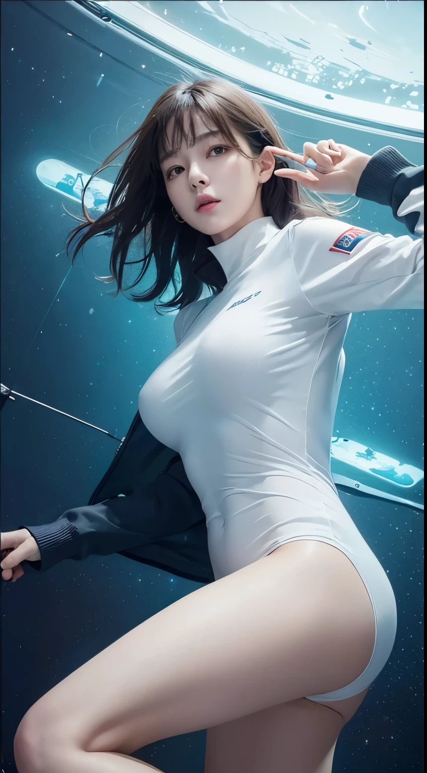 (masterpiece, top quality, best quality, 8k: 1.3) zero gravity 공간에 있다., woman in her 20s, zero gravity, zero gravity 상태, weightless