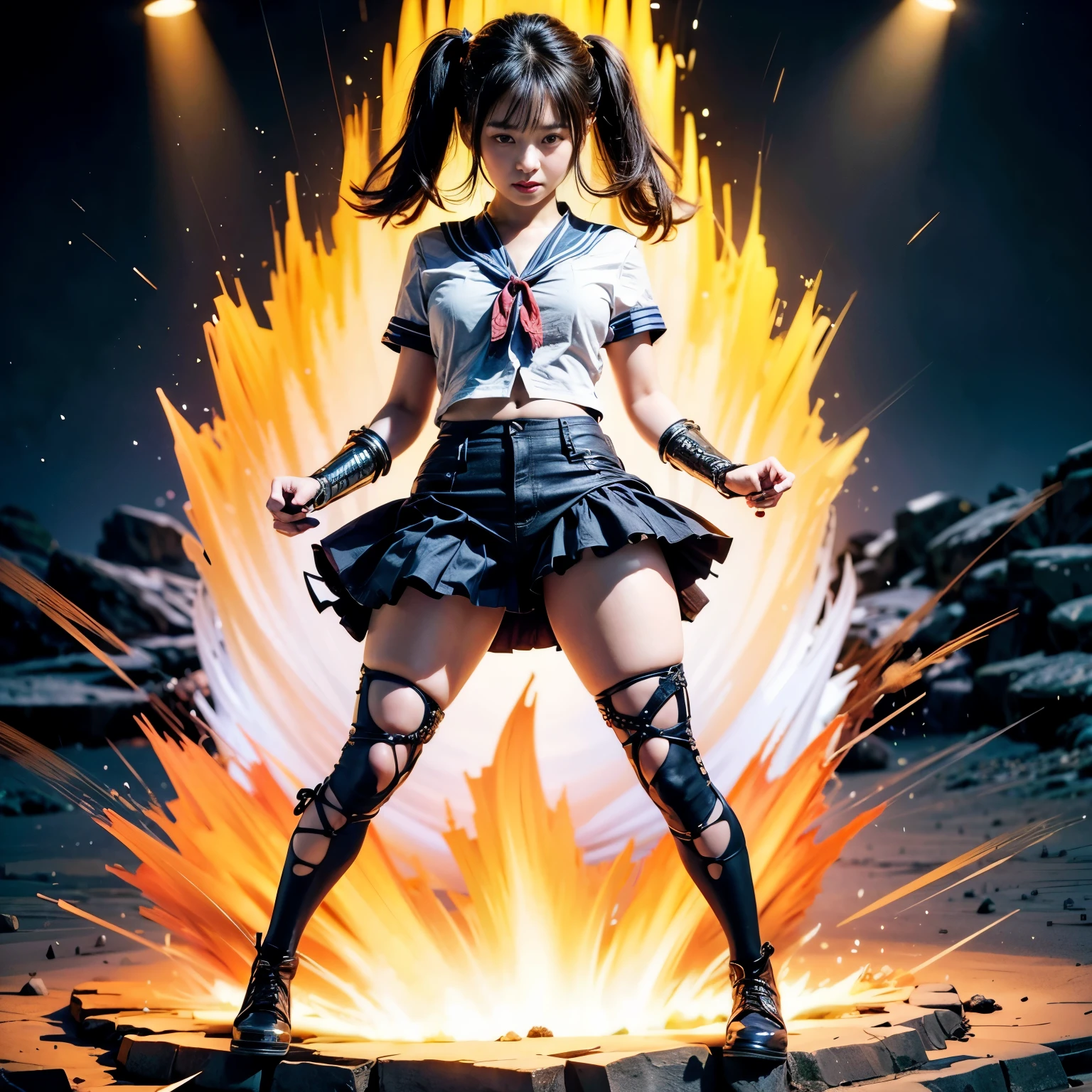 (masterpiece, best quality:1.2), (8k uhd, 16k, 32k, ultra high res), (photorealistic:1.37), (RAW photo), ultimate-realistic, ultimate-realistic details, ultimate-realistic texture, ultimate-intricate details, ultimate-realistic lighting, ultimate-realistic shadow, japanese girl, ultimate-cute face, ultimate-RAW skin, ultimate-realistic eyes, (mechanical:1.4), (armor), full body, wide shot, realistic background