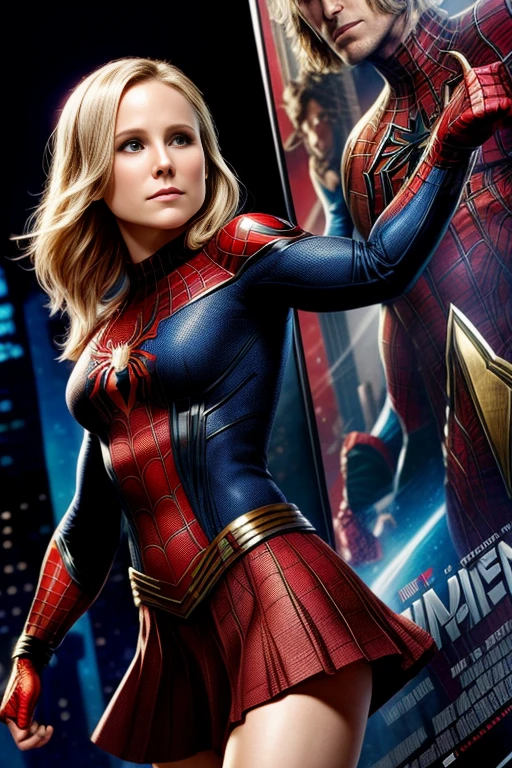 Kristen Bell、Marvel Comics Movie Poster, Very beautiful, Movies about Spiderman, sexy, whole body, I'm wearing a skirt、Premiere date, Poster、belly buttonを突き出す、new york、She's wearing a torn Spider-Man suit,The suit is torn、Wearing a skirt、 Red and black color scheme,dynamic、masterpiece、highest quality、Ultra-detailed、Very detailed、A delicate and beautiful shine、超A high resolution、Cinematic,Break,Breakdrop,(Torn clothes:1.5), (Wet clothes:1.4), Bare shoulders,Real Rain,Wet Hair,belly button、Exposing Skin、Showing off her sexy shoulders