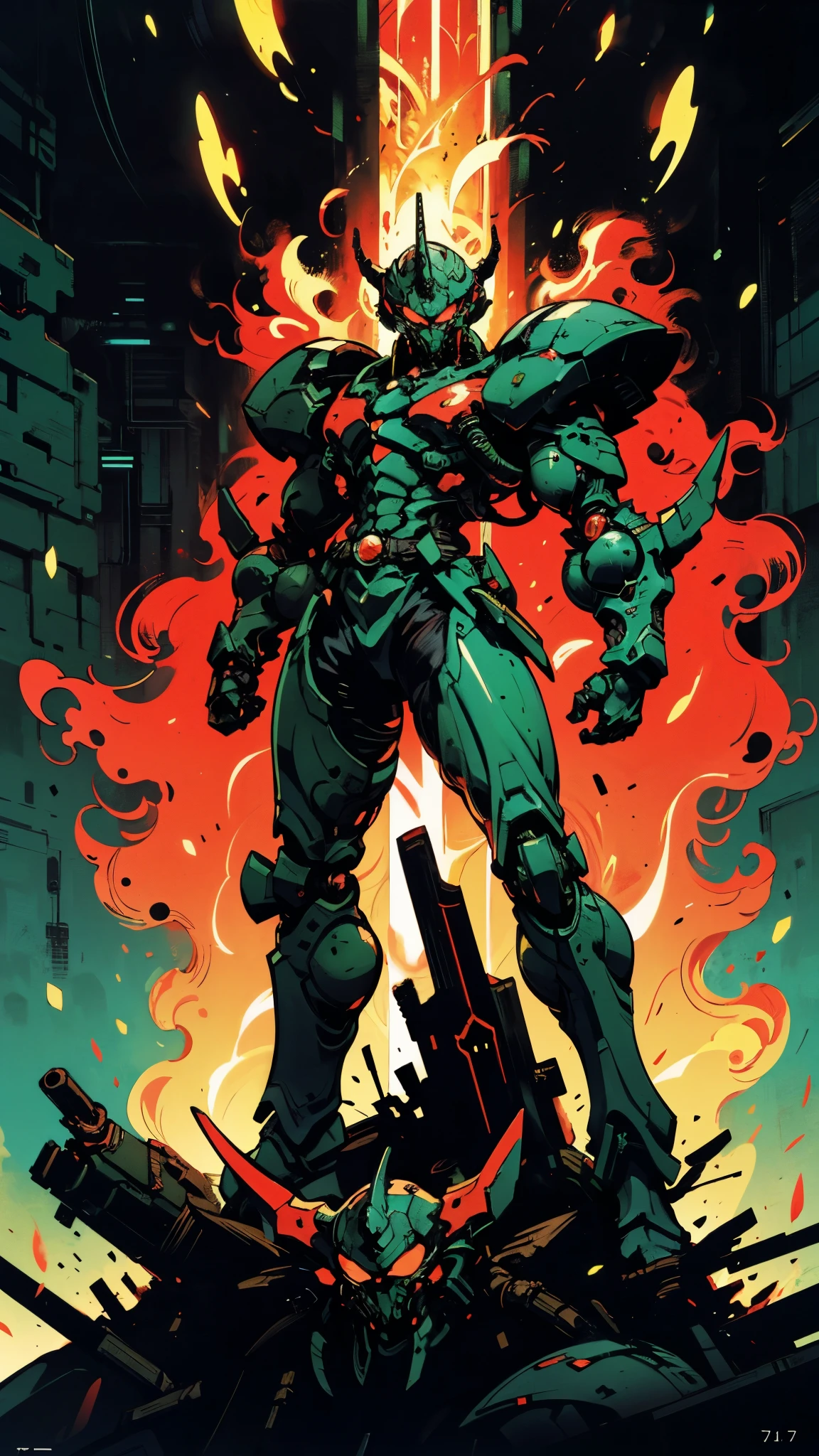 A man wearing a full-face helmet, a fantasy-style biotech armored combat suit, green eyes, (a composite layered chest armor), fully enclosed shoulder guards, matching arm and leg guards, the belt is adorned with Beetle-shaped gem, (the color scheme is primarily black with red accents), the design balances heavy with agility, a high-tech bio-mecha armor, (Armor Concept Inspired by Dynastinae, stand on the top of a skyscraper in a futuristic sci-fi city), this character embodies a finely crafted fantasy-surreal style armored hero in anime style, exquisite and mature manga art style, (element, plasma, energy, the armor glows), ((male:1.5)), metallic, real texture material, dramatic, high definition, best quality, highres, ultra-detailed, ultra-fine painting, extremely delicate, professional, perfect body proportions, golden ratio, anatomically correct, symmetrical face, extremely detailed eyes and face, high quality eyes, creativity, RAW photo, UHD, 32k, Natural light, cinematic lighting, masterpiece-anatomy-perfect, masterpiece:1.5