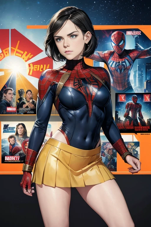 Daisy Ridley、Marvel Comics Movie Poster, Very beautiful, Movies about Spiderman, sexy, whole body, I'm wearing a skirt、Premiere date, Poster、belly buttonを突き出す、new york、She's wearing a torn Spider-Man suit,The suit is torn、Wearing a skirt、 Red and black color scheme,dynamic、masterpiece、highest quality、Ultra-detailed、Very detailed、A delicate and beautiful shine、超A high resolution、Cinematic,Break,Breakdrop,(Torn clothes:1.5), (Wet clothes:1.4), Bare shoulders,Real Rain,Wet Hair,belly button、Exposing Skin、Showing off her sexy shoulders