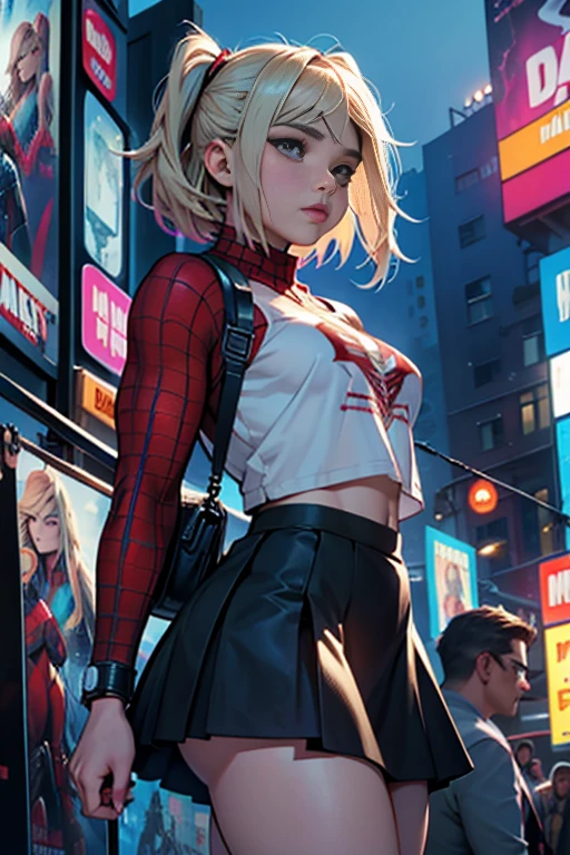Chloe Grace Moretz、Marvel Comics Movie Poster, Very beautiful, Movies about Spiderman, sexy, whole body, I'm wearing a skirt、Premiere date, Poster、belly buttonを突き出す、new york、She's wearing a torn Spider-Man suit,The suit is torn、Wearing a skirt、 Red and black color scheme,dynamic、masterpiece、highest quality、Ultra-detailed、Very detailed、A delicate and beautiful shine、超A high resolution、Cinematic,Break,Breakdrop,(Torn clothes:1.5), (Wet clothes:1.4), Bare shoulders,Real Rain,Wet Hair,belly button、Exposing Skin、Showing off her sexy shoulders