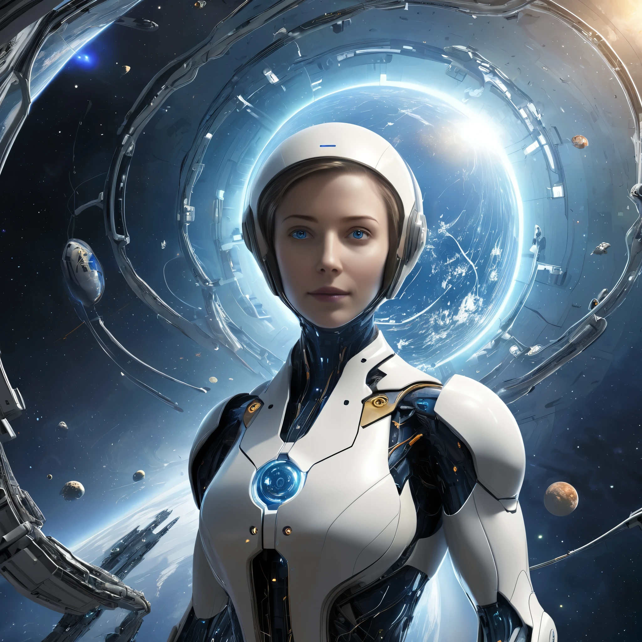 Embark on a journey of discovery as artificial intelligence comes alive within the quantum-powered confines of a spacecraft, its digital consciousness venturing into the unknown reaches of the cosmos.