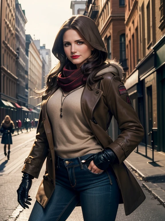 Cameron Diaz、(masterpiece:1.0), (Highest_quality:1.2), (Dark Shot:1.3), Classic Rogue, 1991 Rogue X-Men, 1 girl, Only 1, Head to Toe, standing on street corner, Elegant pose, (clothing: Brown winter coat, Brown color hood, Down lining, White scarf, gloves, jeans) Medium length hair, Brown Hair, Wavy Hair, One gray hair, Green Eyes, Mischievous look, Grin, Lips parted, Red lipstick, Heavy makeup, Confident expression, Backlight, (realism: 1.5), (Realistic: 1.4), (Disorganized:1.4), 8k, Very detailed, Detailed beautiful woman, (background: Midnight, it's snowing, On the streets of New York, Snowy Night), Official Art, Very detailed CG Unity 8k wallpaper, Perfect lighting, colorful, 超High resolution, photograph, 8k, High resolution, Kodak Portrait 400, Film Grain, blurry background, (Bokeh:1.2), (Vibrant_color:1.2), Film Grain:1.2, (Warm colors, Warm Tones:1.2), (color photo), Professional Photograph