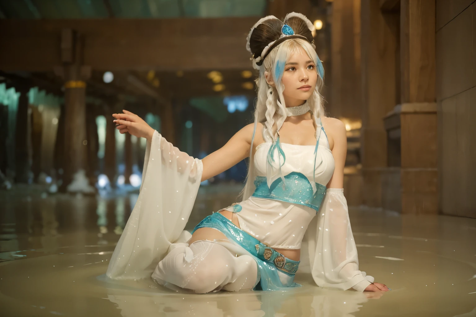 (Best quality, 8k, 32k, Masterpiece, UHD:1.2) "Imagine the majestic and serene Northern Water Tribe from Avatar: The Last Airbender. Describe an expansive city built entirely of ice and snow, nestled in the heart of the North Pole. The architecture is both grand and intricate, with towering ice palaces, elegantly curved bridges, and structures carved from solid ice, all shimmering under the soft glow of the Northern Lights.
The city is protected by massive ice walls and connected by a network of canals and waterways, which serve as the main thoroughfares for its inhabitants. Boats glide silently through these canals, piloted by Waterbenders who use their bending skills to navigate the icy waters. The air is crisp and cold, filled with the scent of fresh snow and the distant sound of water flowing.
The people of the Northern Water Tribe are dressed in thick, fur-lined garments to protect against the frigid temperatures. Their culture is deeply rooted in Waterbending and a harmonious relationship with the ocean and the spirits. Central to the city is the Spirit Oasis, a lush and warm sanctuary surrounded by a grove of trees, where the spiritual energy is palpable and the water is always warm.
Describe the daily life in the Northern Water Tribe, focusing on the communal activities, Waterbending training sessions, and the preparation for various cultural events and rituals. Highlight the sense of community and tradition, as well as the beauty and resilience of a people living in harmony with their harsh, yet stunning, environment."