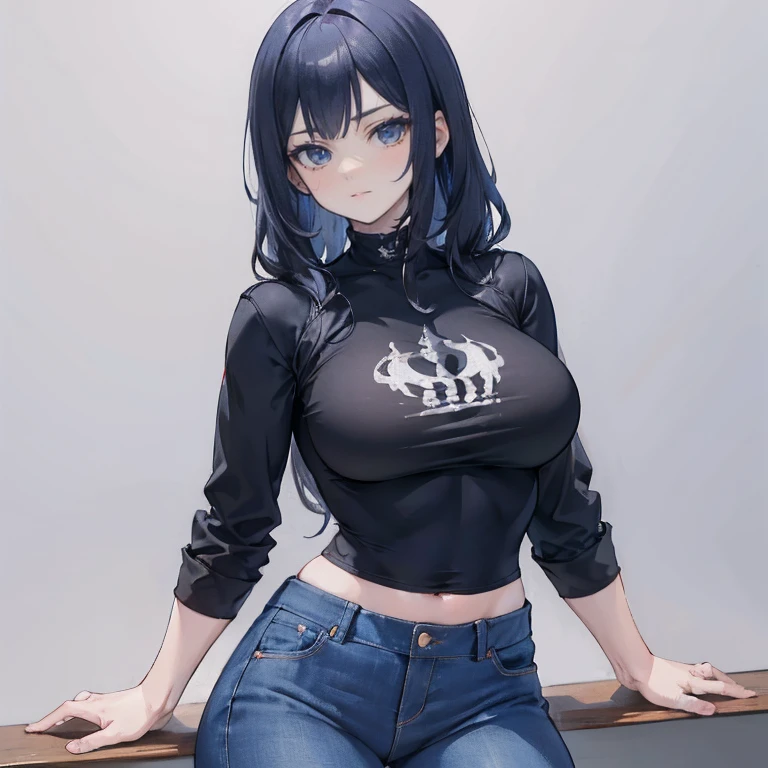(1 mulher), (Sozinho), maduro, cabelo preto profundo, Cabelo ondulado, cabelo curto, Pale skin, camisa preta cortada, jaqueta vermelha, corpo muscular, average , tatuagens, jeans azul profundo, sorriso arrogante, cicatrizes no rosto