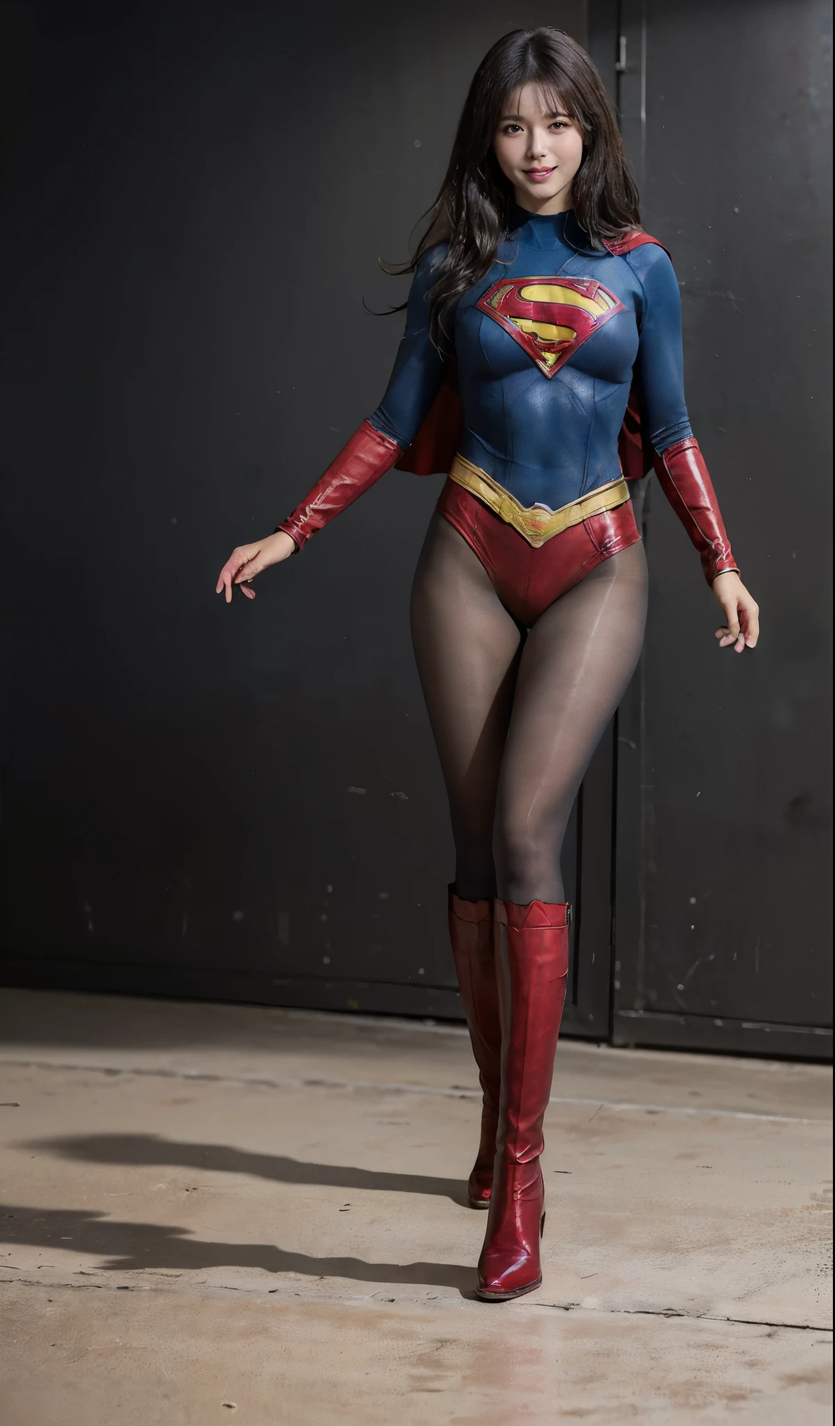 No background、(((Beautiful legs in black tights.)))、(((Legally express the beauty of your smile)))、((((Make the most of your original images)))、(((Supergirl Costume)))、(((ボディにフィットしたSupergirl Costume)))、(((Beautiful Hair)))、(((Smiles and winks)))、(((Please wear black tights....、Wear red boots)))、((Best image quality、8k))、((highest quality、8k、masterpiece:1.3))、(((Preserve background )))、Sharp focus:1.2、Beautiful woman with perfect figure:1.4、Slim Abs:1.2、Wet body:1.5、Highly detailed face and skin texture、8k