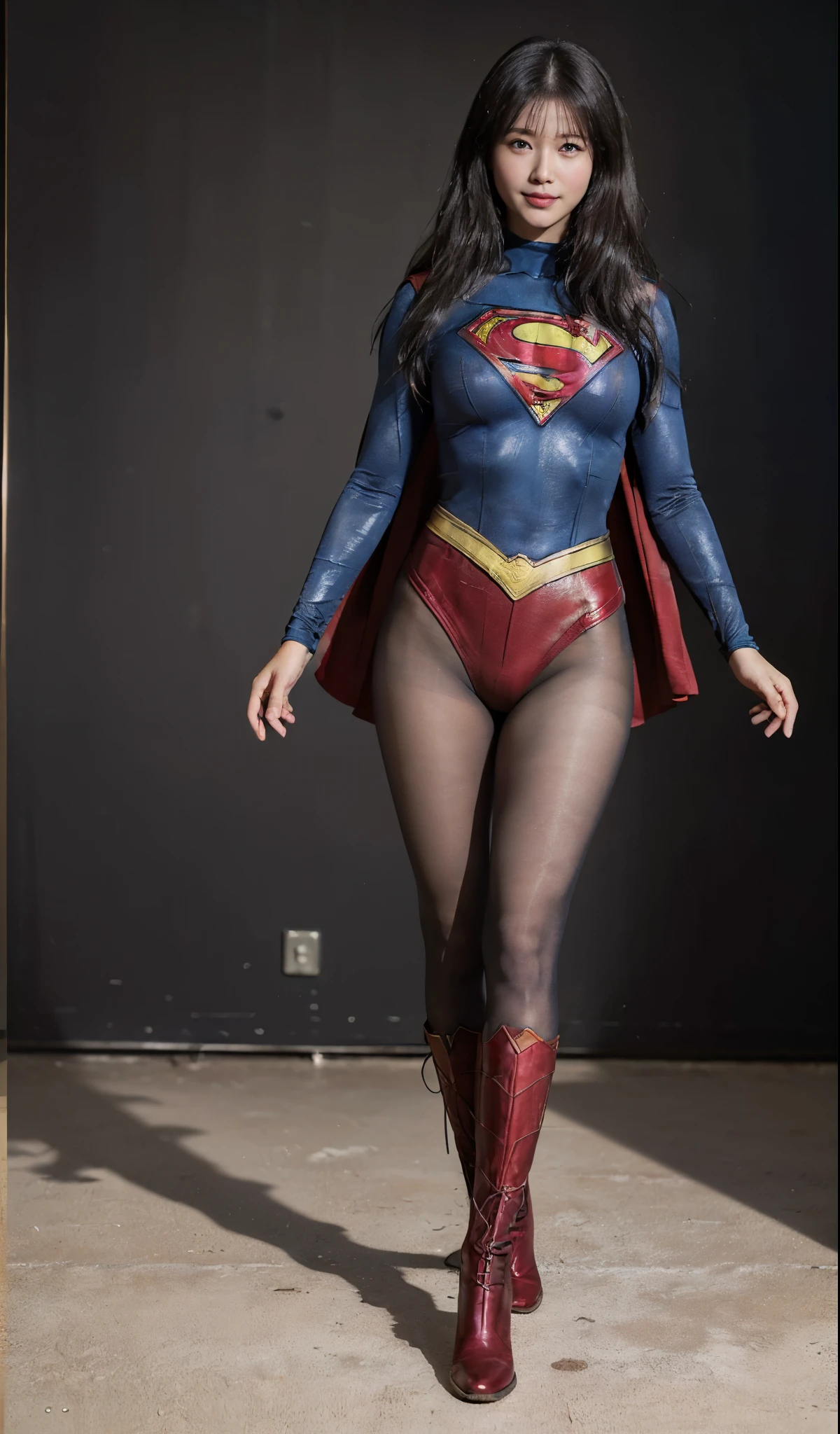 No background、(((Beautiful legs in black tights.)))、(((Legally express the beauty of your smile)))、((((Make the most of your original images)))、(((Supergirl Costume)))、(((ボディにフィットしたSupergirl Costume)))、(((Beautiful Hair)))、(((Smiles and winks)))、(((Please wear black tights....、Wear red boots)))、((Best image quality、8k))、((highest quality、8k、masterpiece:1.3))、(((Preserve background )))、Sharp focus:1.2、Beautiful woman with perfect figure:1.4、Slim Abs:1.2、Wet body:1.5、Highly detailed face and skin texture、8k